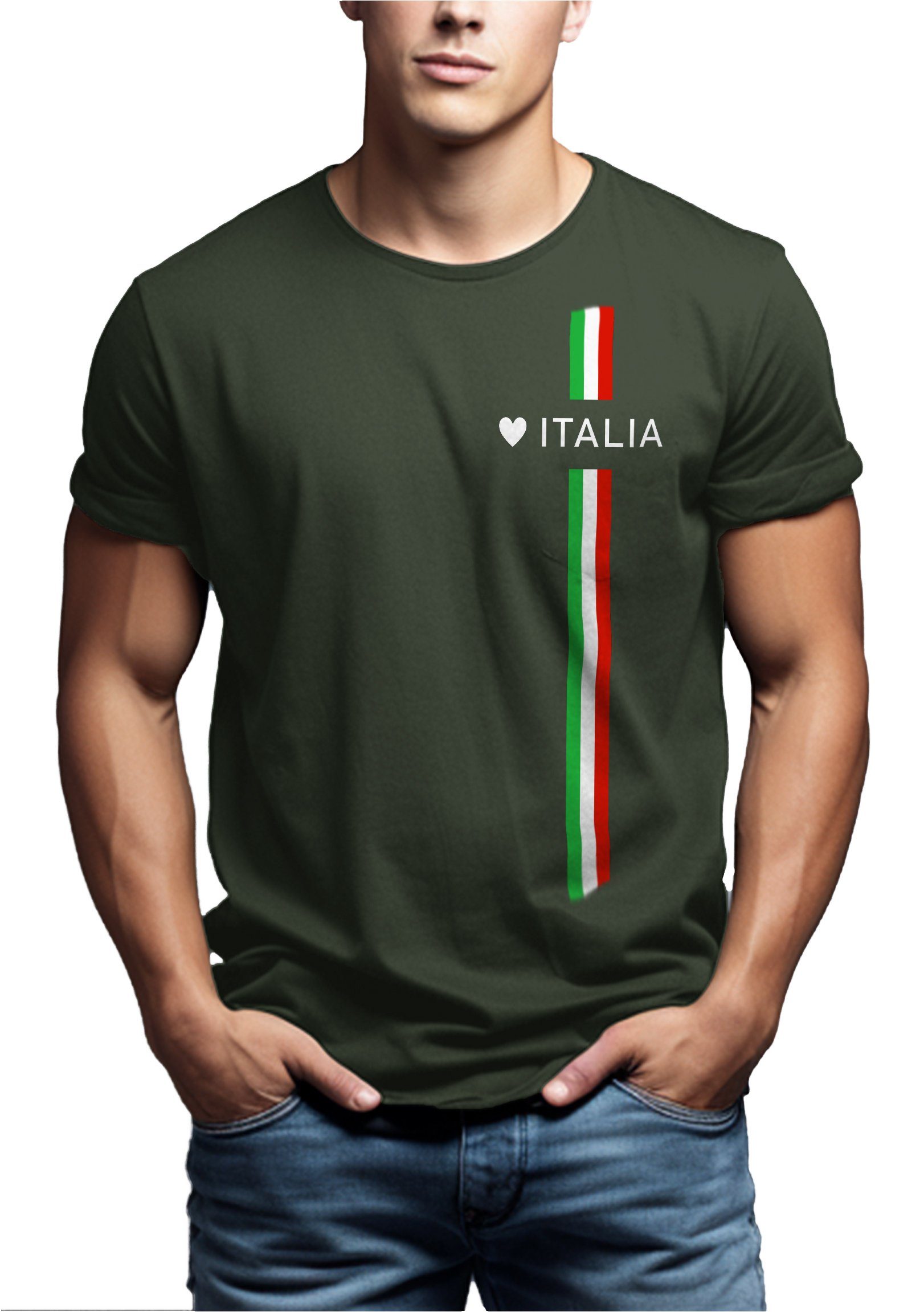 Italien Herren T-Shirt Fahne MAKAYA Männer Grün Herz Italia Flagge Trikot Italienische Jungs, Fußball