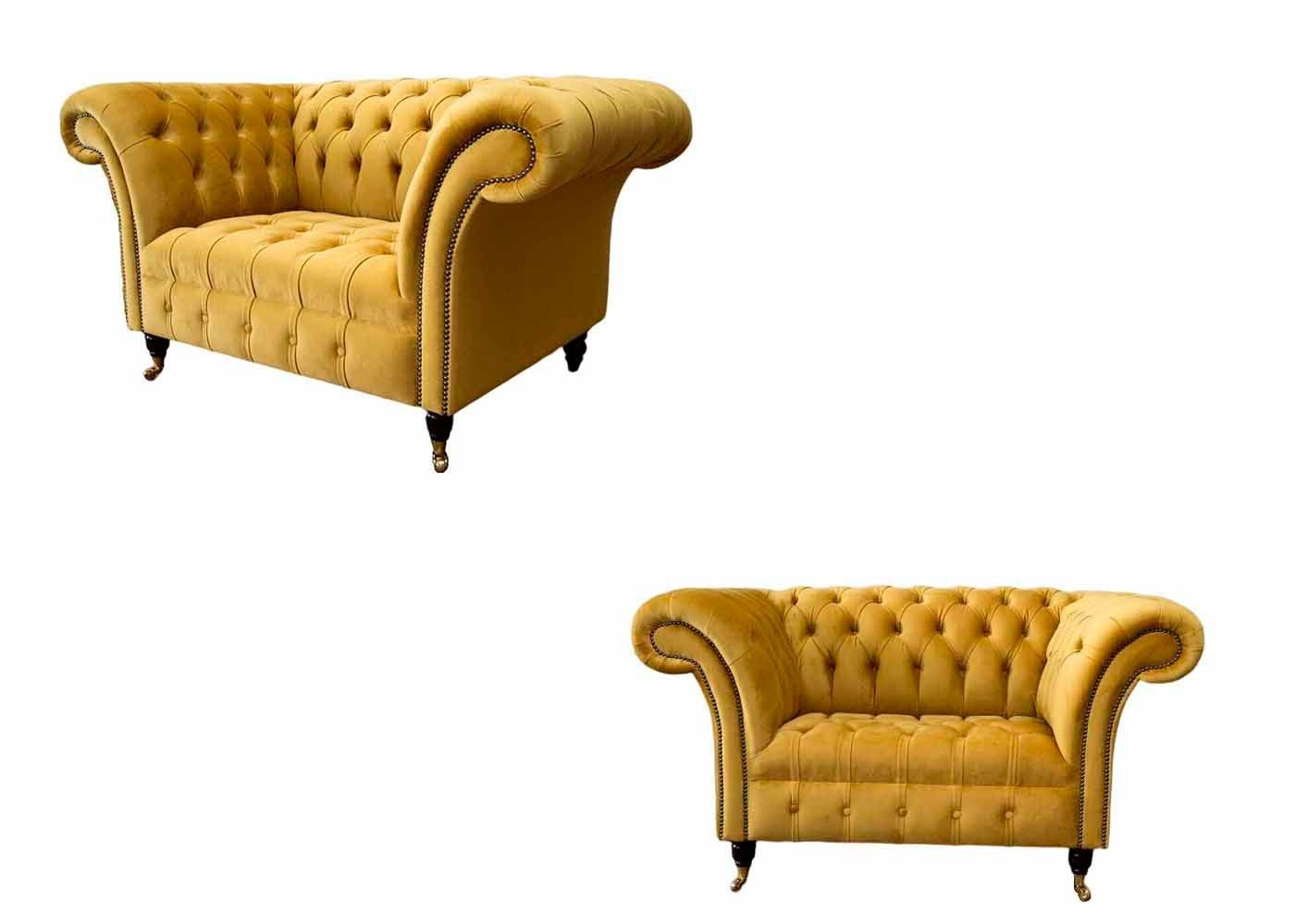 JVmoebel Sessel Gelb Sessel Chesterfield Möbel Set 2x Einsitzer Set Textil (2-St., 2x Sessel), Mit Chesterfield-Knöpfen