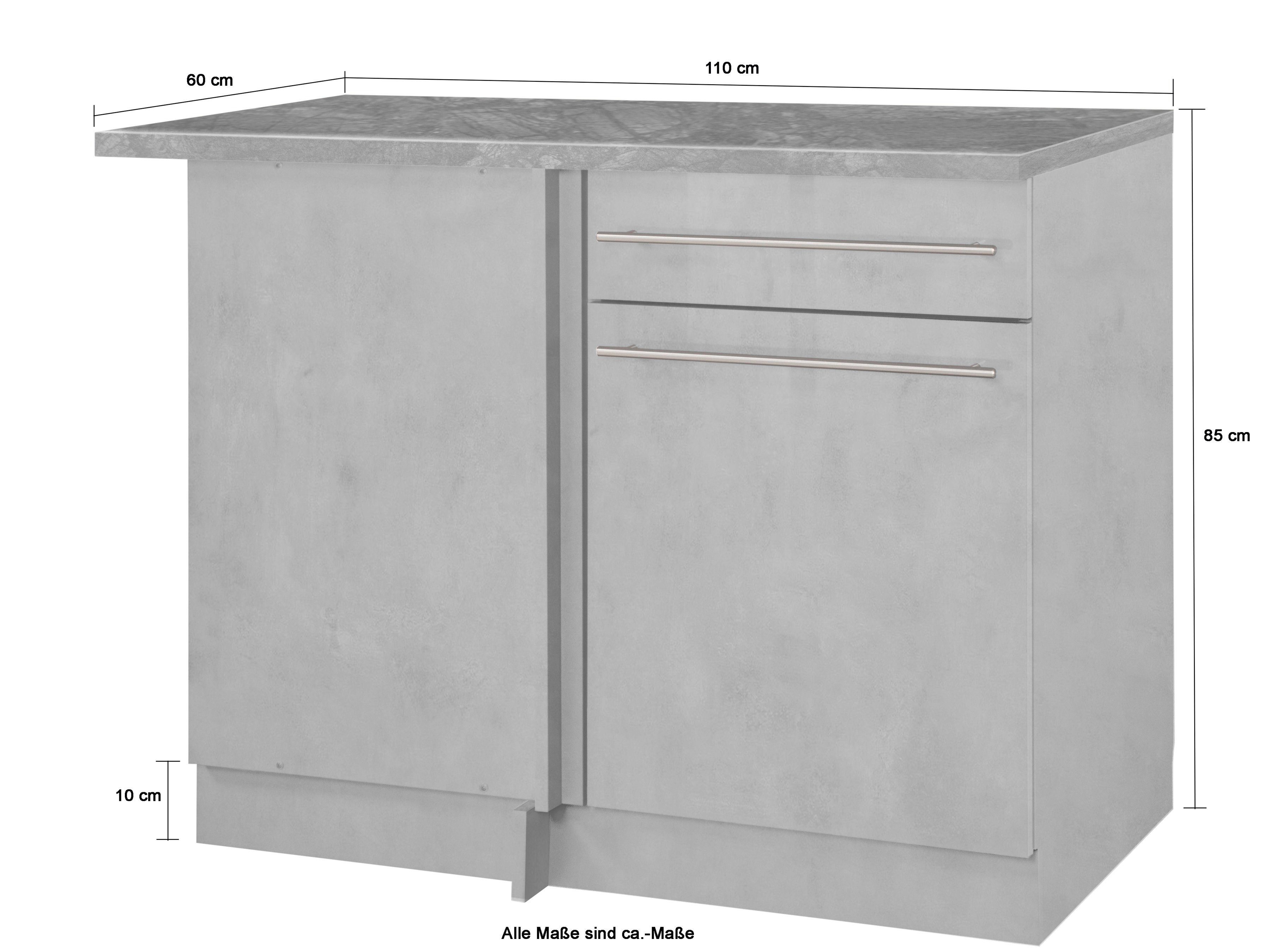wiho Küchen breit, optimale Raumnutzung für eine Betonfarben Chicago Betonfarben cm | Eckunterschrank 110