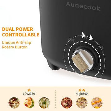 Audecook Multikocher Elektrischer Hot Pot, 2.5L Tragbare Antihaft für Steak/Pasta/Suppe, 800,00 W, 2,50 l Schüssel, Mini Bratpfanne mit Dual Leistungssteuerung, Elektrischer Reisetopf