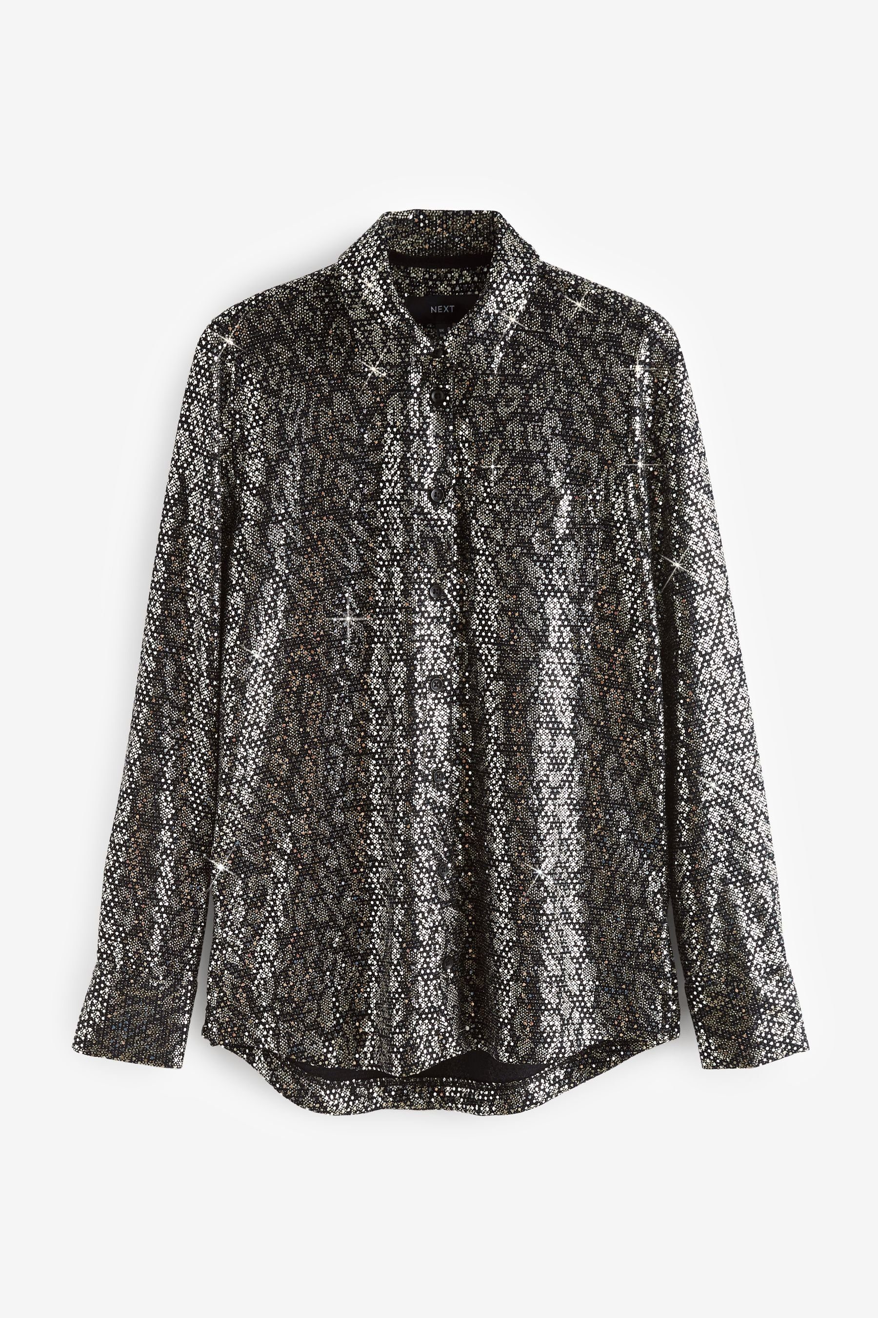 Paillettenshirt Shirt Leopard Silver Next mit (1-tlg) Pailletten