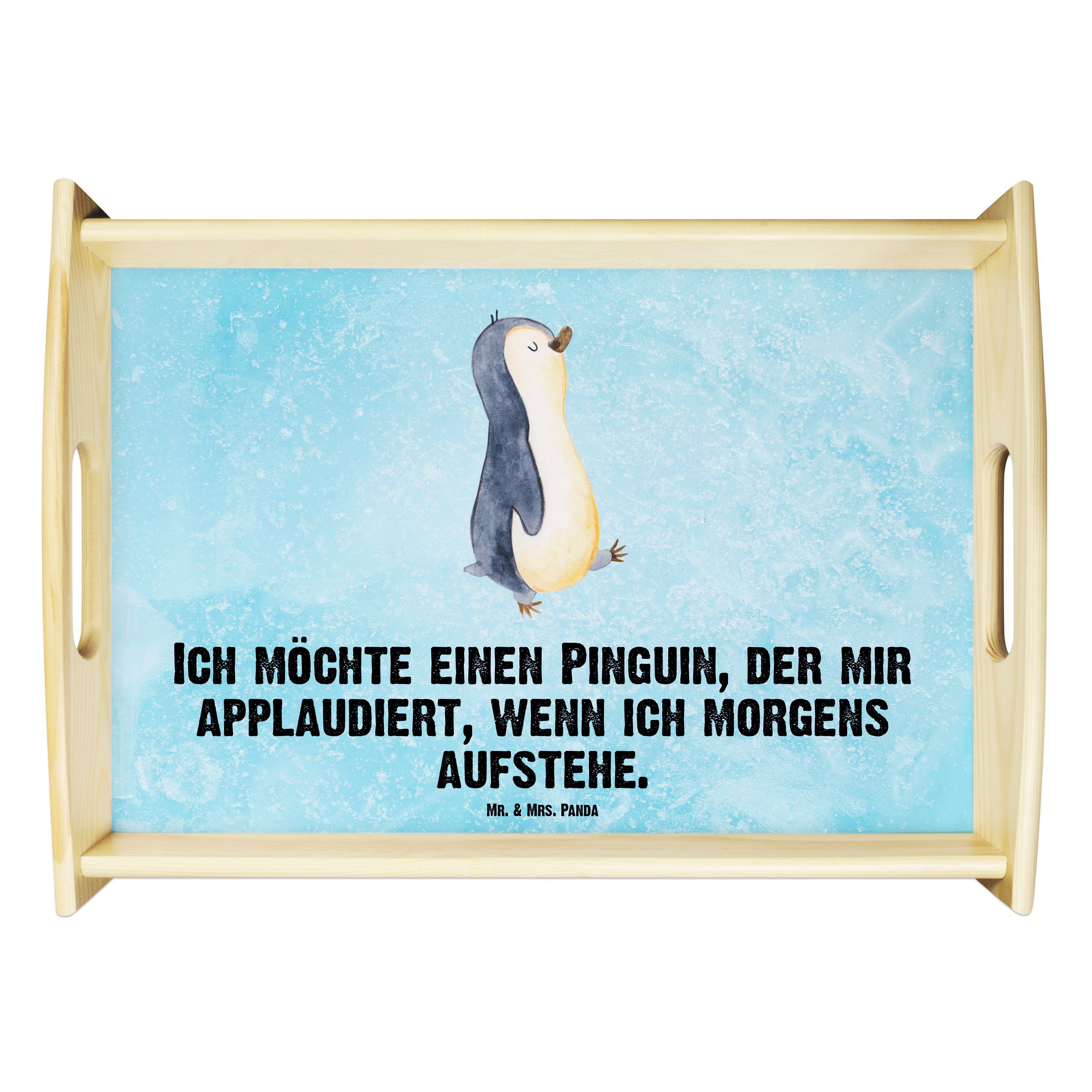Mr. & Mrs. Geschenk, Echtholz marschierend - Eisblau - lasiert, Bruder, Schwest, Panda (1-tlg) Tablett spazieren, Pinguin
