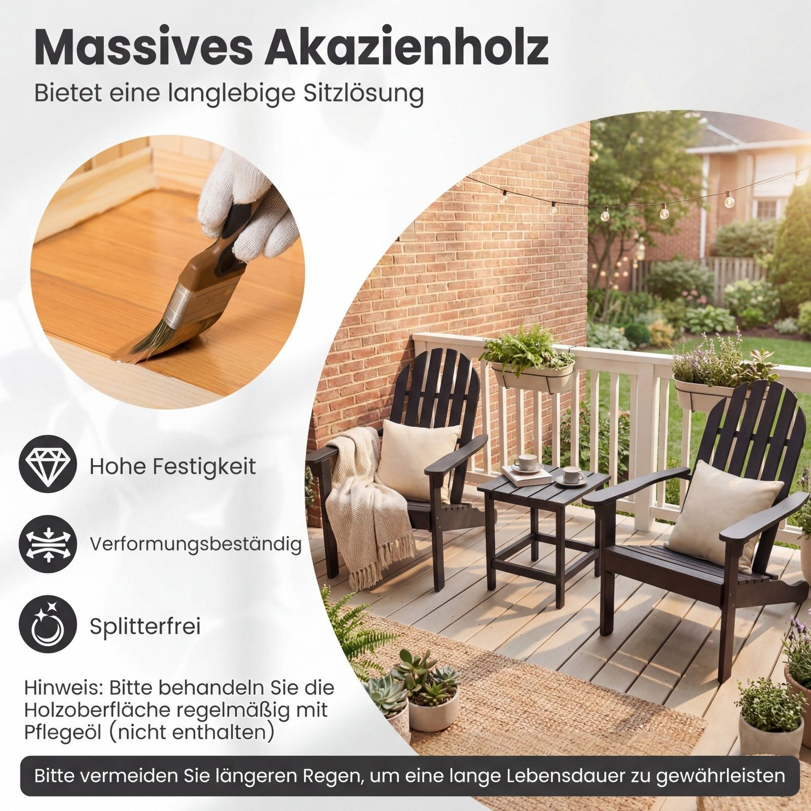 COSTWAY Gartenstuhl, Mit geneigtem Sitz & hoher Rückenlehne, bis 180 kg