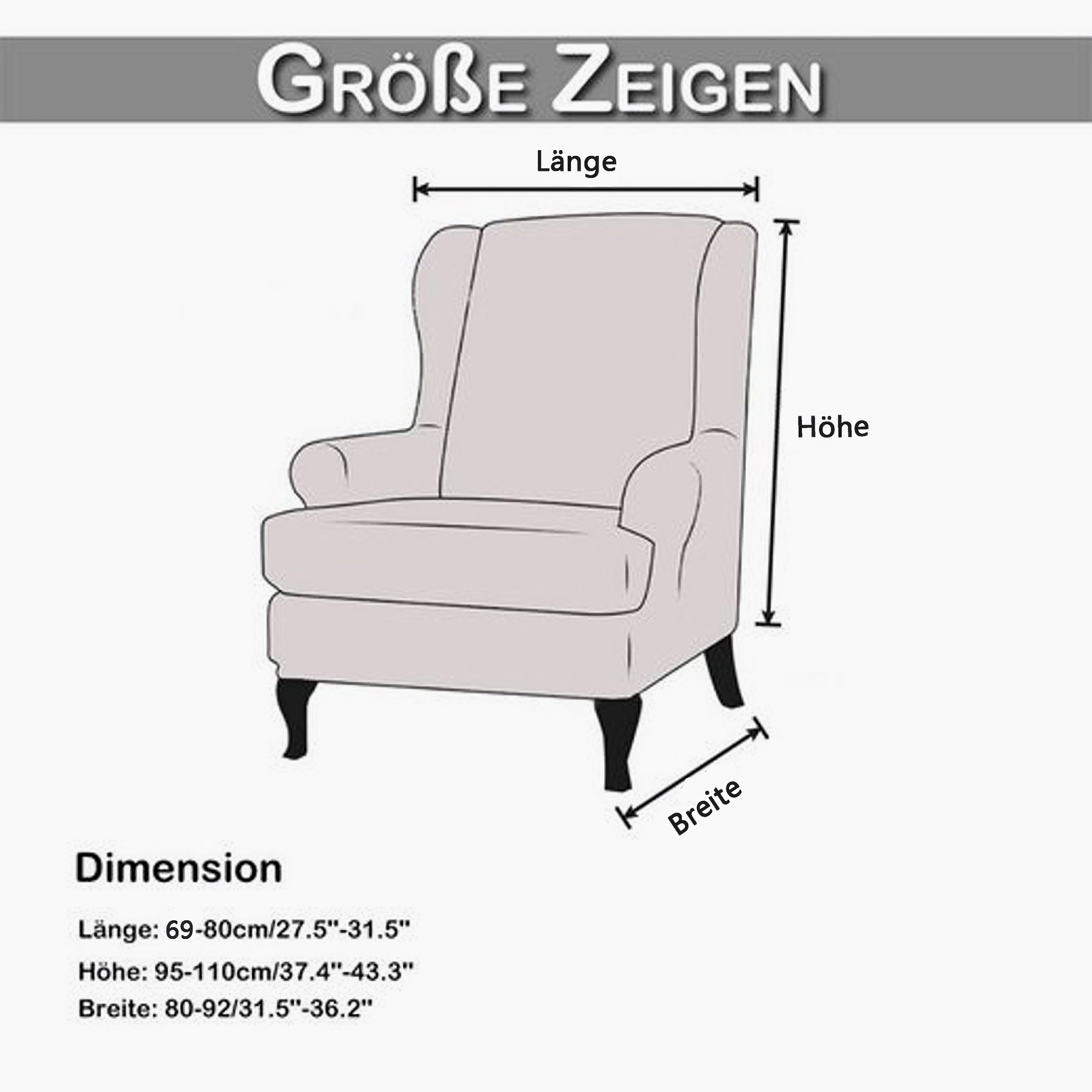 Zyronn Sesselhusse 2-Teilig Ohrensessel Überzug, Sessel-Überwürfe Ohrensessel Mode, Einfarbig Samt Schonbezüge Bezug Sesselhusse Tiger Stuhlbezug