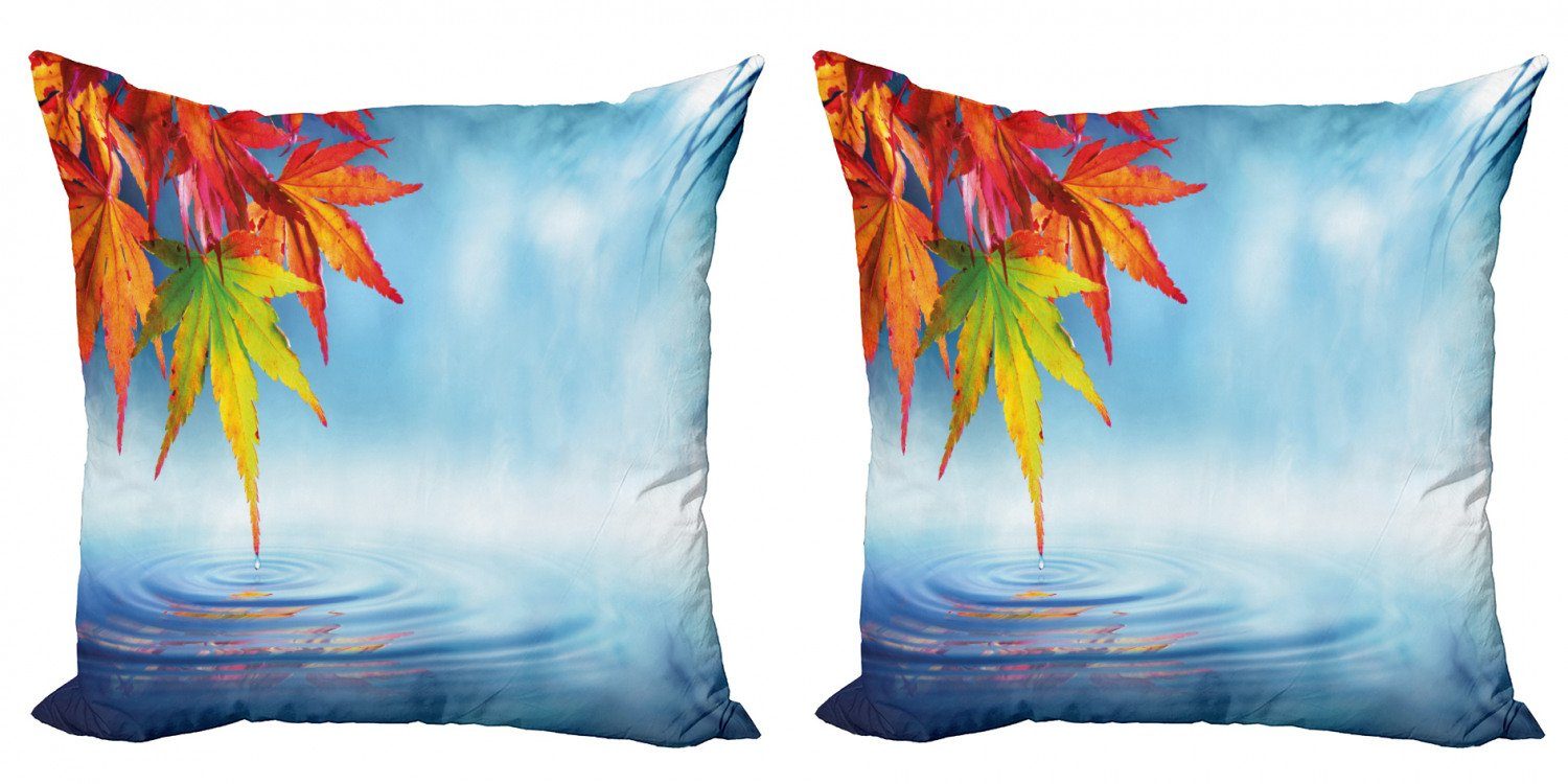 Kissenbezüge Modern Accent Doppelseitiger Digitaldruck, Abakuhaus (2 Stück), Herbstlaub Wasser tropft auf See