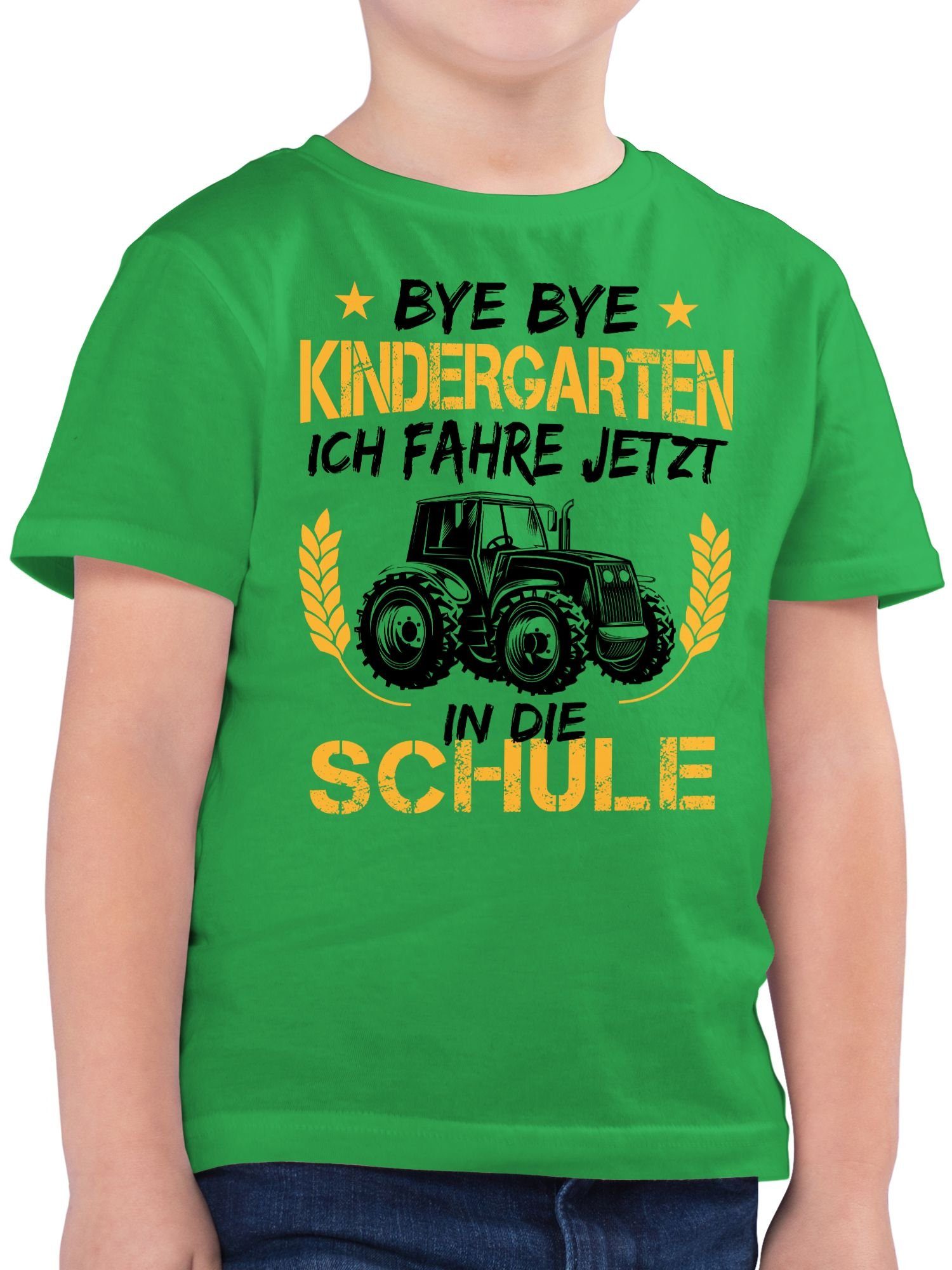 Shirtracer Kinder T-Shirt „Bye Bye Kindergarten“ – Traktor-Motiv, Schwarz-grün, Für Jungen Zur Einschulung