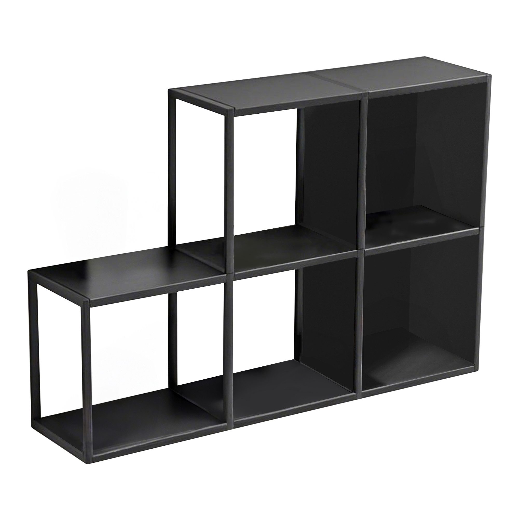 en.casa Wandregal, Set 5-tlg., »Nostened« mit Rück-/Seitenwand quadratisch Stahl Schwarz