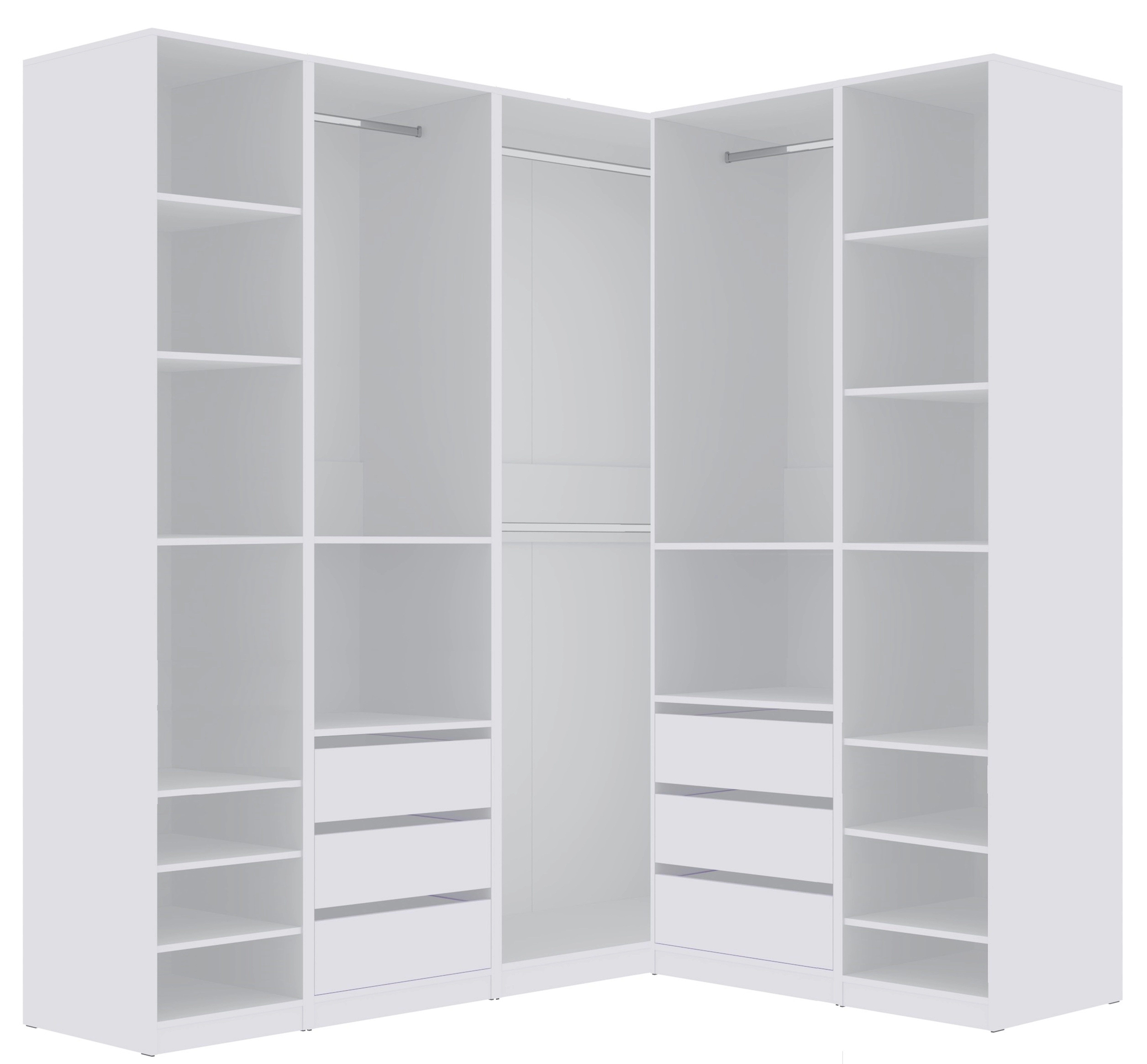 Marmex Möbel Garderobenschrank TRES SET U/B Schrank Set begehbarer Kleiderschrank Ankleidzimmer (5-St) 4 Kleiderstangen, viel Stauraum 6 Schubladen