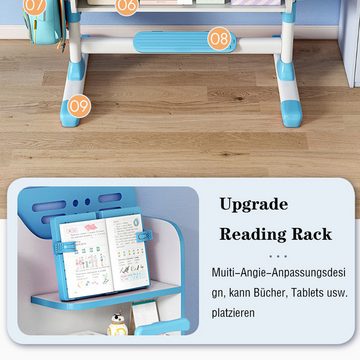 Rutaqian Kinderschreibtisch Funktionales Schreibtisch- und Stuhl-Set für Kinder, höhenverstellbar (Kinderlerntabelle mit Reading Rack, Bücherregal und Schublade), mit Astronautenmuster, ergonomischer Schreibtischstuhl