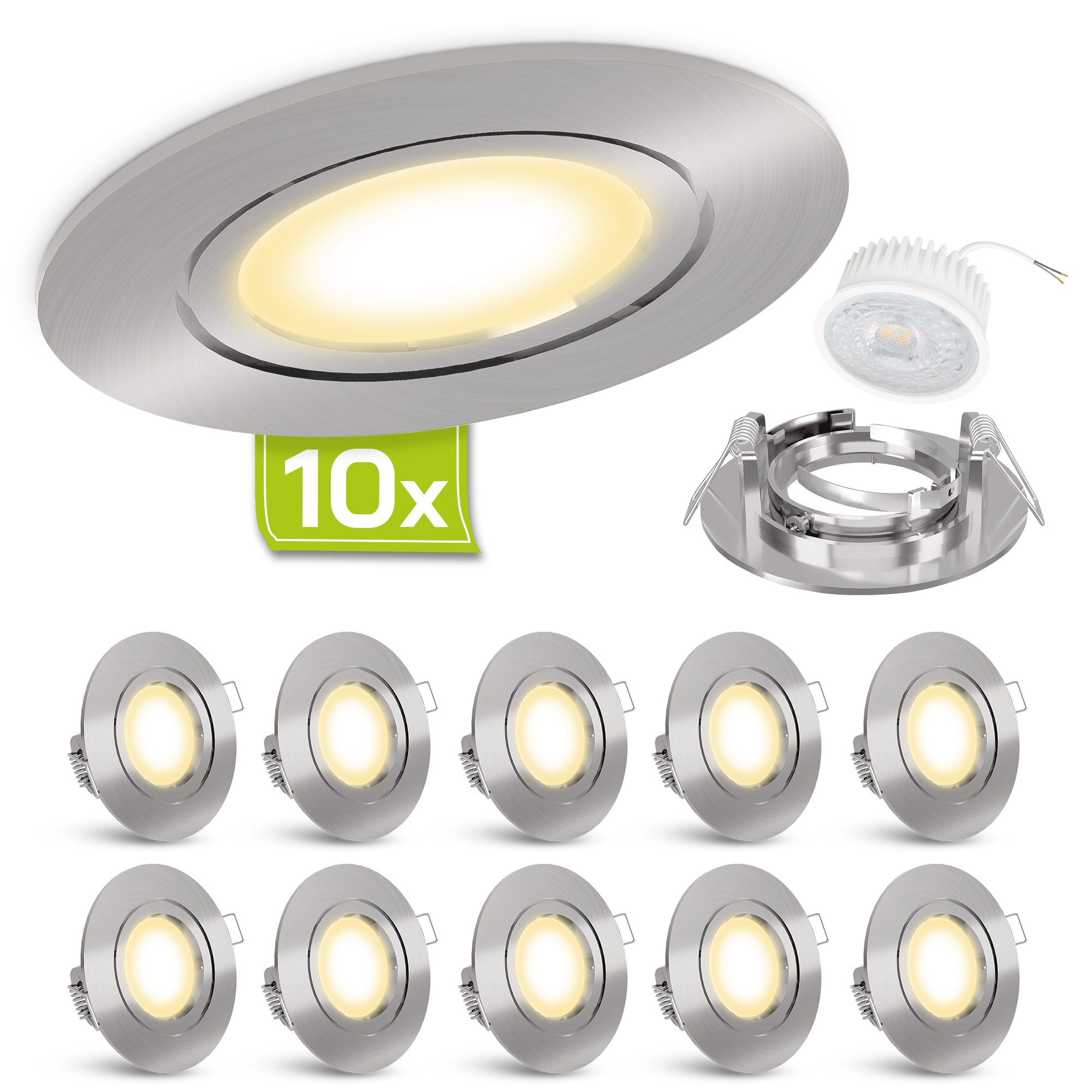 linovum LED Einbaustrahler 10x LED Extra Flach warmweiß LED Lampe 4W Einbaustrahler Deckenspot, Warmweiß