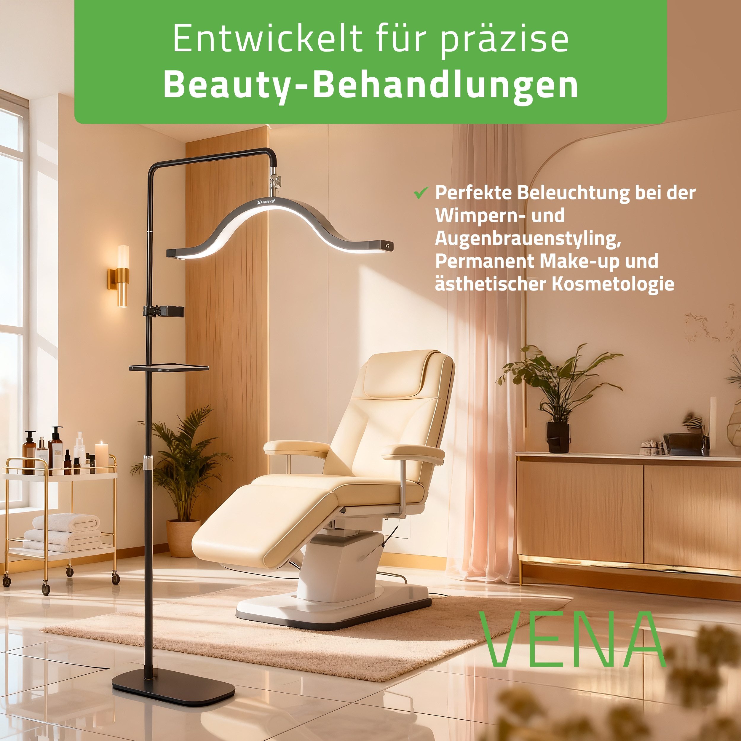 Habys Massageliege VENA LED-Kosmetiklampe 45W für Wimpern Augenbrauenstyling Make-up