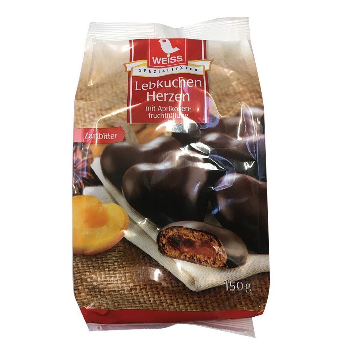 WEISS Süßigkeit, Weiss Lebkuchen Herzen mit Zartbitterschokolade überzogen 150g