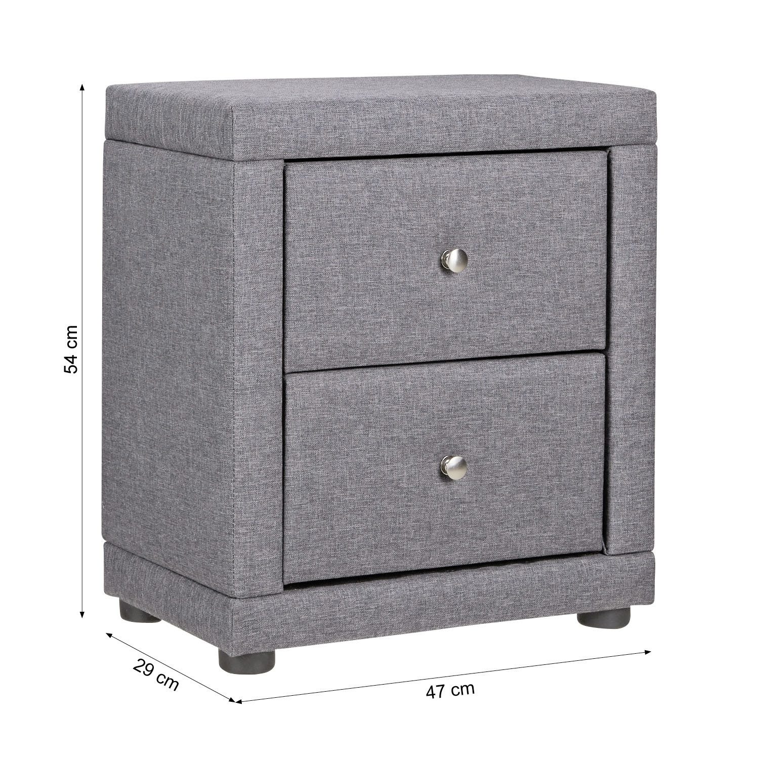 Homestyle4u Nachttisch mit 2 Schubladen Stoff Grau Beige 1 /2er Set Nachtkonsolen Kommode (1-St)