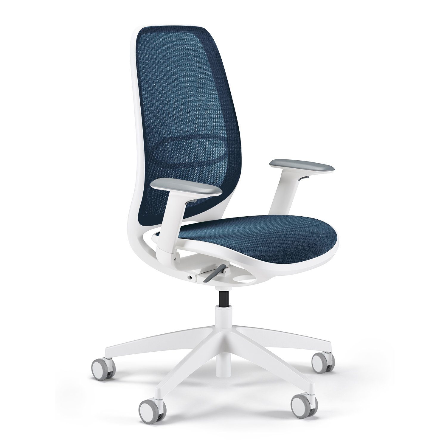 sedus Drehstuhl se:air: Bürostuhl aus Netzmembran mit Mulitfunktionsarmlehnen, (automatischer Gewichtsanpassung und Lordosenstütze, Zeitloses und filigranes Design) blau | weiß