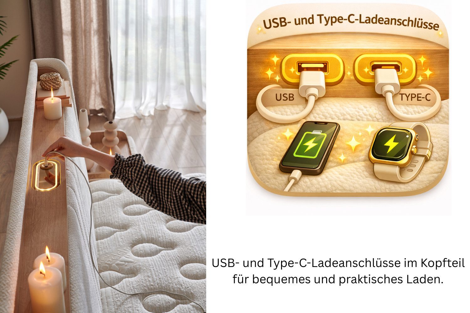 BAMBI YATAK Boxspringbett mit Matratze & Stauraum, Bambi Cappadocia, Bett mit Bettkasten H3 (140x200 cm Bett, Boxbett, Optionale Nachttisch), Bett mit 7-Zonen T – Bild 4 von 5