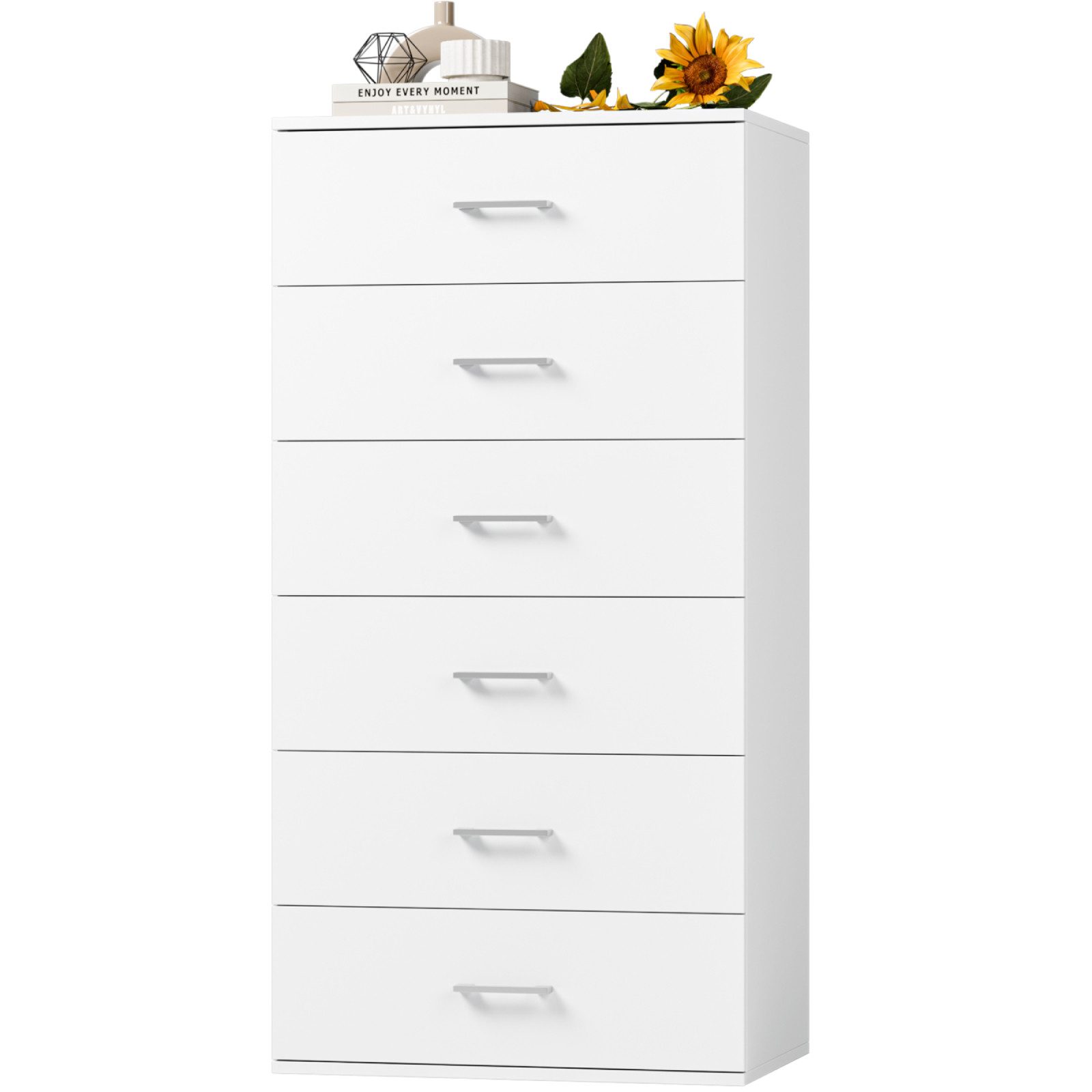 Homfa Kommode, weiß, Sideboard mit 6 Schubladen, Schubladenschrank Holz 119x60x40cm