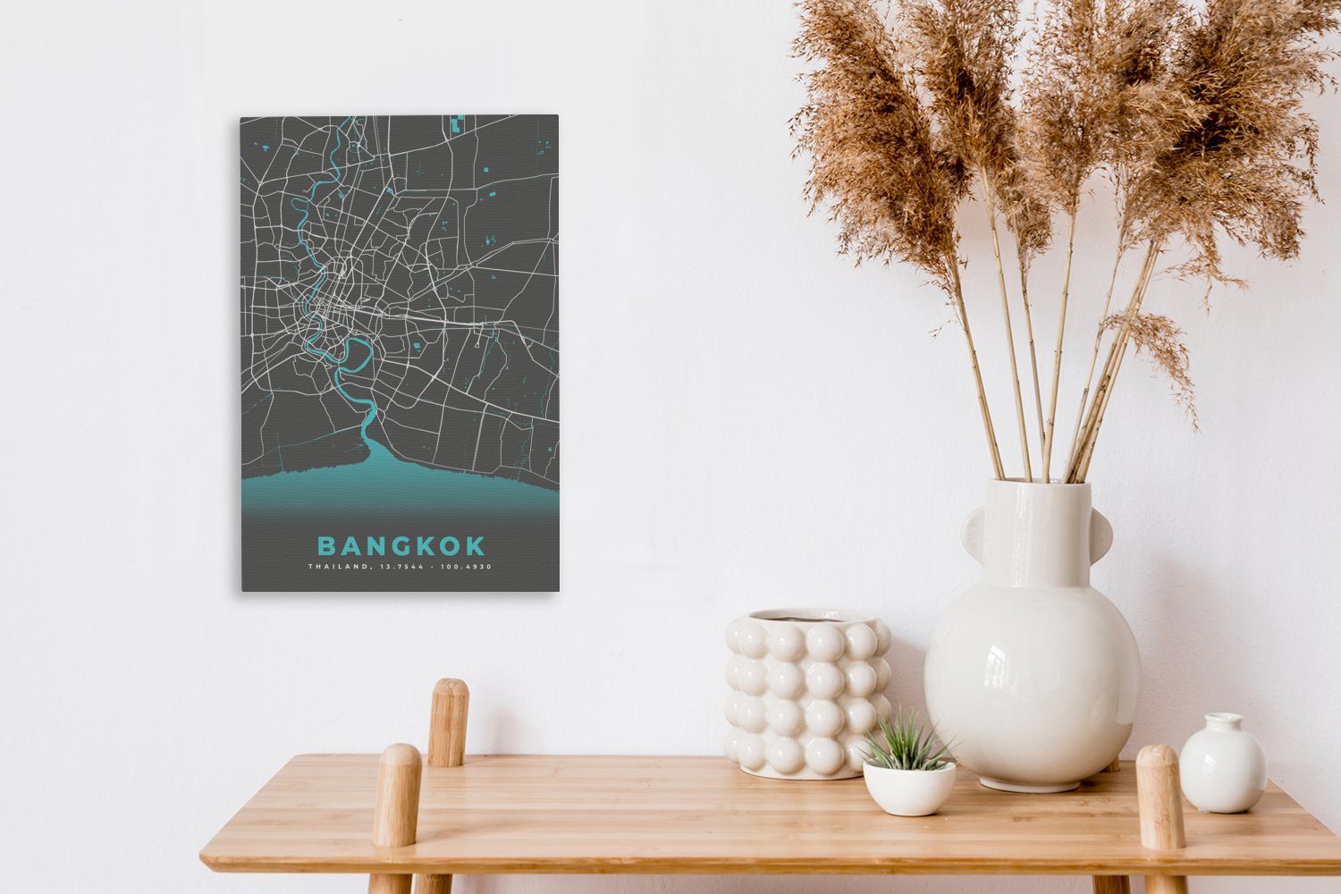 OneMillionCanvasses® Leinwandbild Bangkok - Blau 20x30 Karte bespannt inkl. fertig Leinwandbild (1 Stadtplan, - cm Gemälde, Zackenaufhänger, - St)