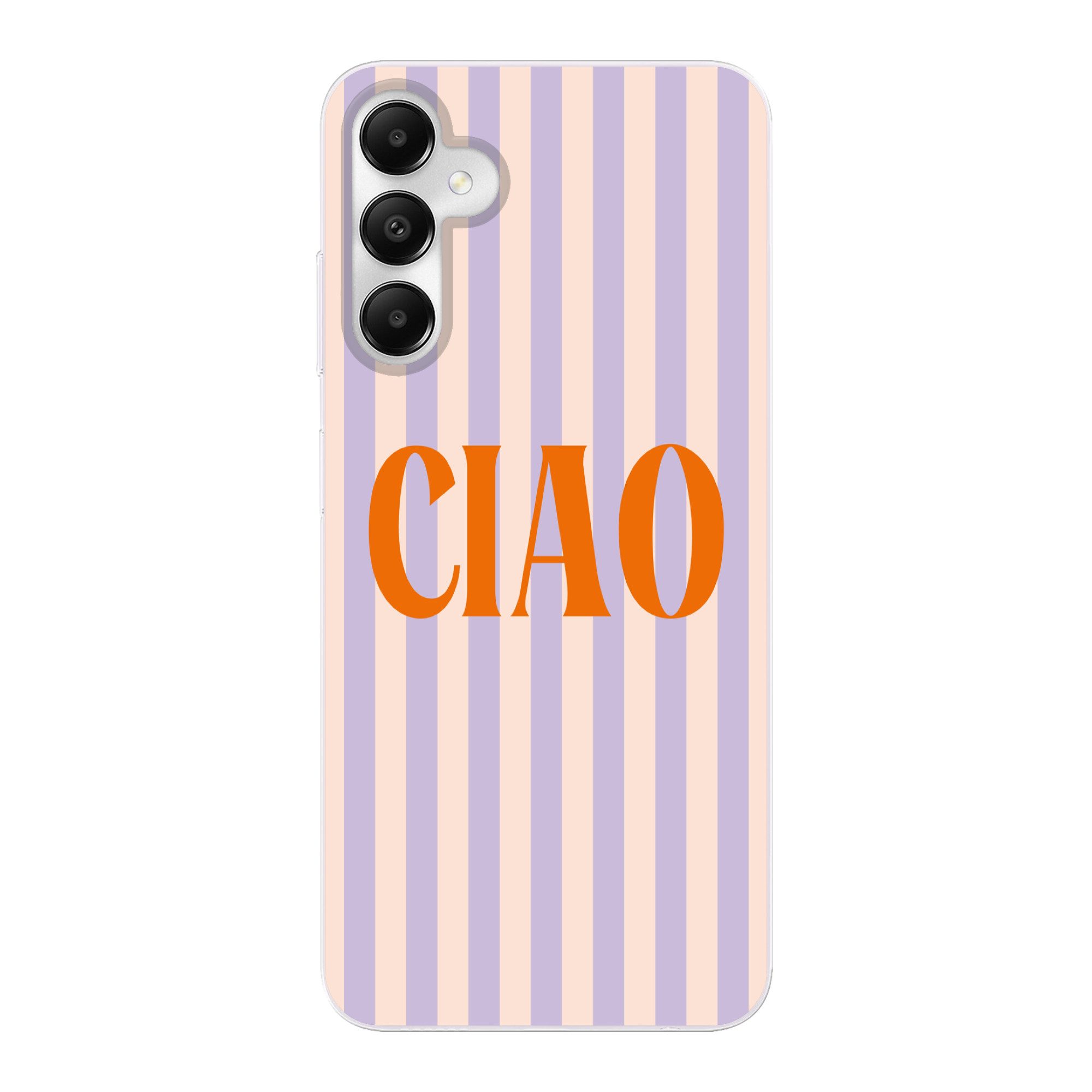 MuchoWow Handyhülle für Samsung Galaxy A05s Ciao - Zitat - Pastell - Streifen, Smartphone-Bumper, Print, Handy Schutzhülle Dünn