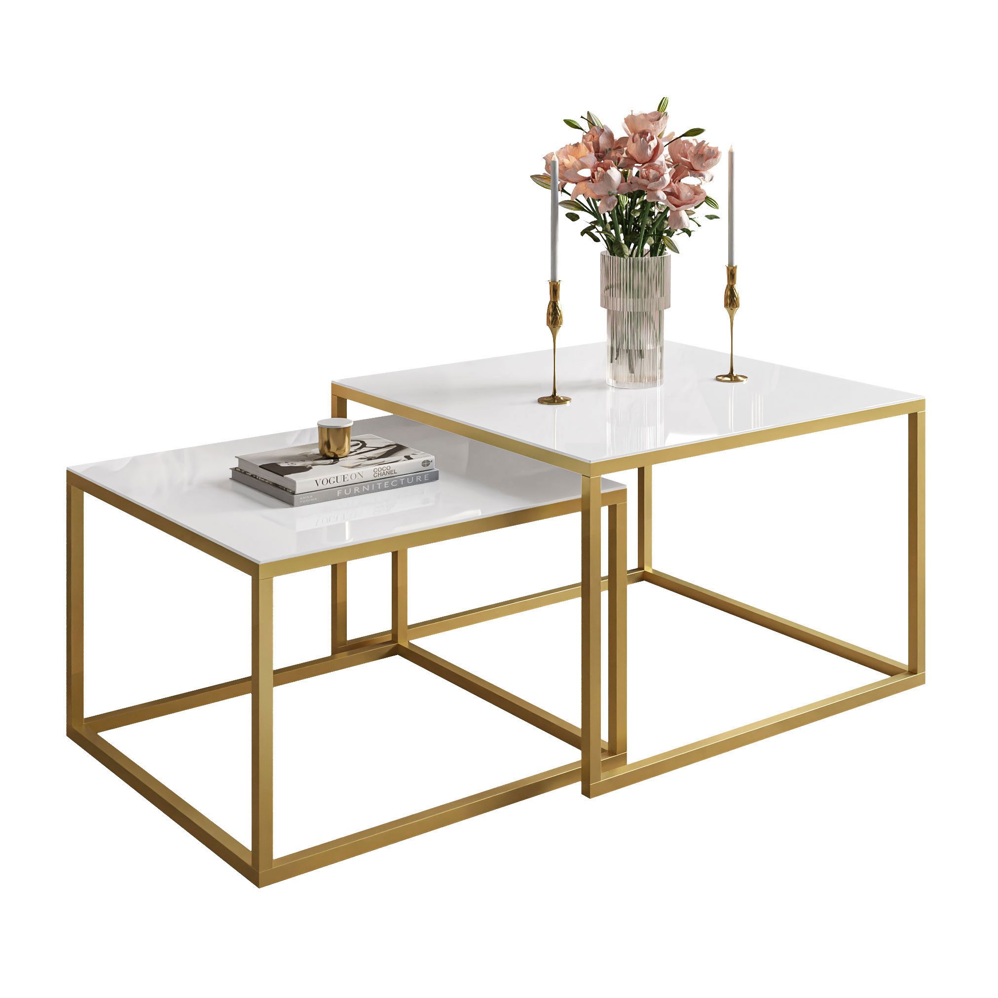Lookway Couchtisch YOSHI GLASS 2in1 mit Glasplatte, Gestell in Gold Matt (2 günstig online kaufen
