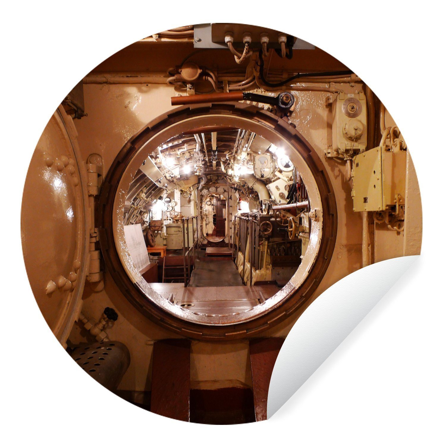 MuchoWow Wandsticker Das Innere eines altmodischen U-Boots (1 St), Tapetenkreis für Kinderzimmer, Tapetenaufkleber, Rund, Wohnzimmer