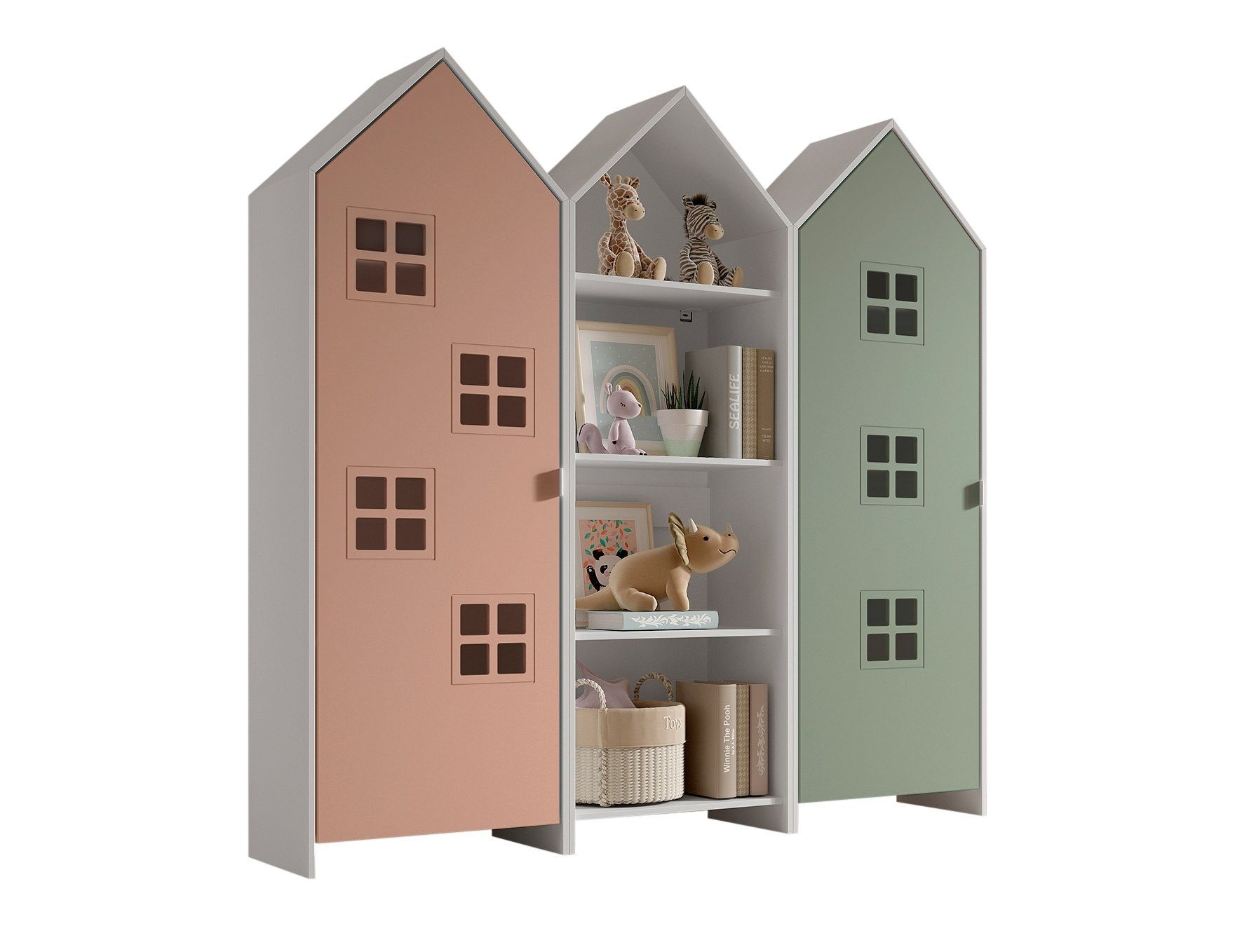 Vipack Kleiderschrank in Korpus Weiß / Front Pink u. Grün, MDF