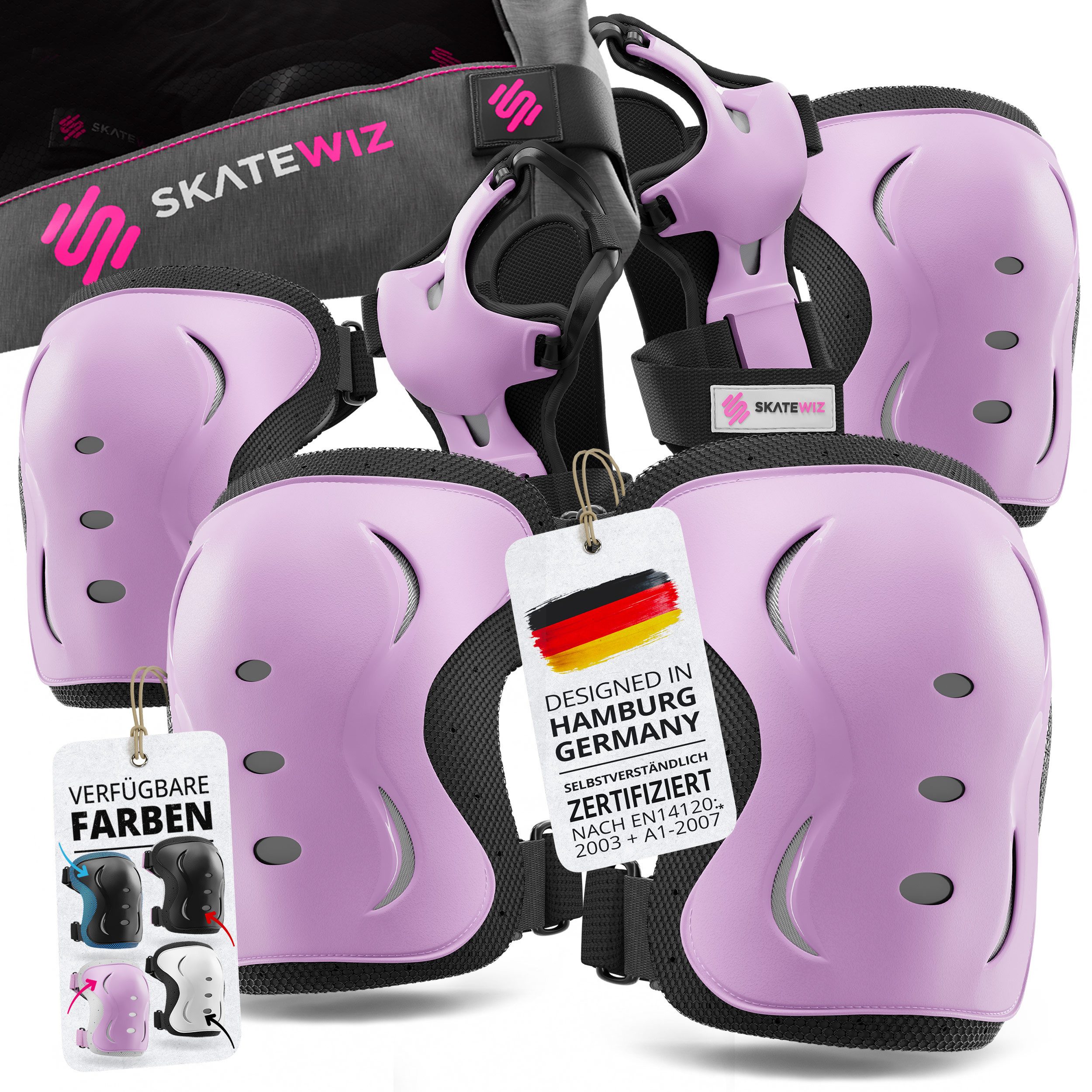 SKATEWIZ Protektoren-Set Schoner Inliner Geschenke für Kinder Knieschoner Erwachsene (Schützer Set Inliner skates Kinder und Rollschuhe, 6-tlg., Knieschoner Kinder - Inliner Schoner Erwachsene Schützer Inliner), Skateboard Schutzausrüstung Schlittschuhe S