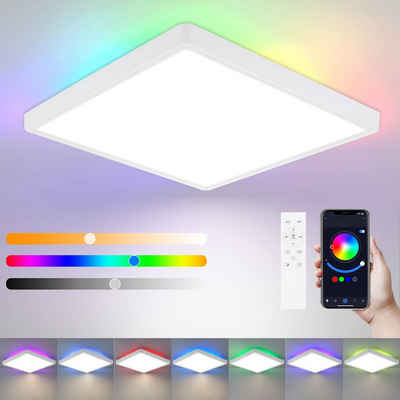 ZMH LED Deckenleuchte Flach Panel Smart mit RGB Hintergrundbeleuchtung, Dimmbar, LED fest integriert, Tageslichtweiß, 36W, weiß