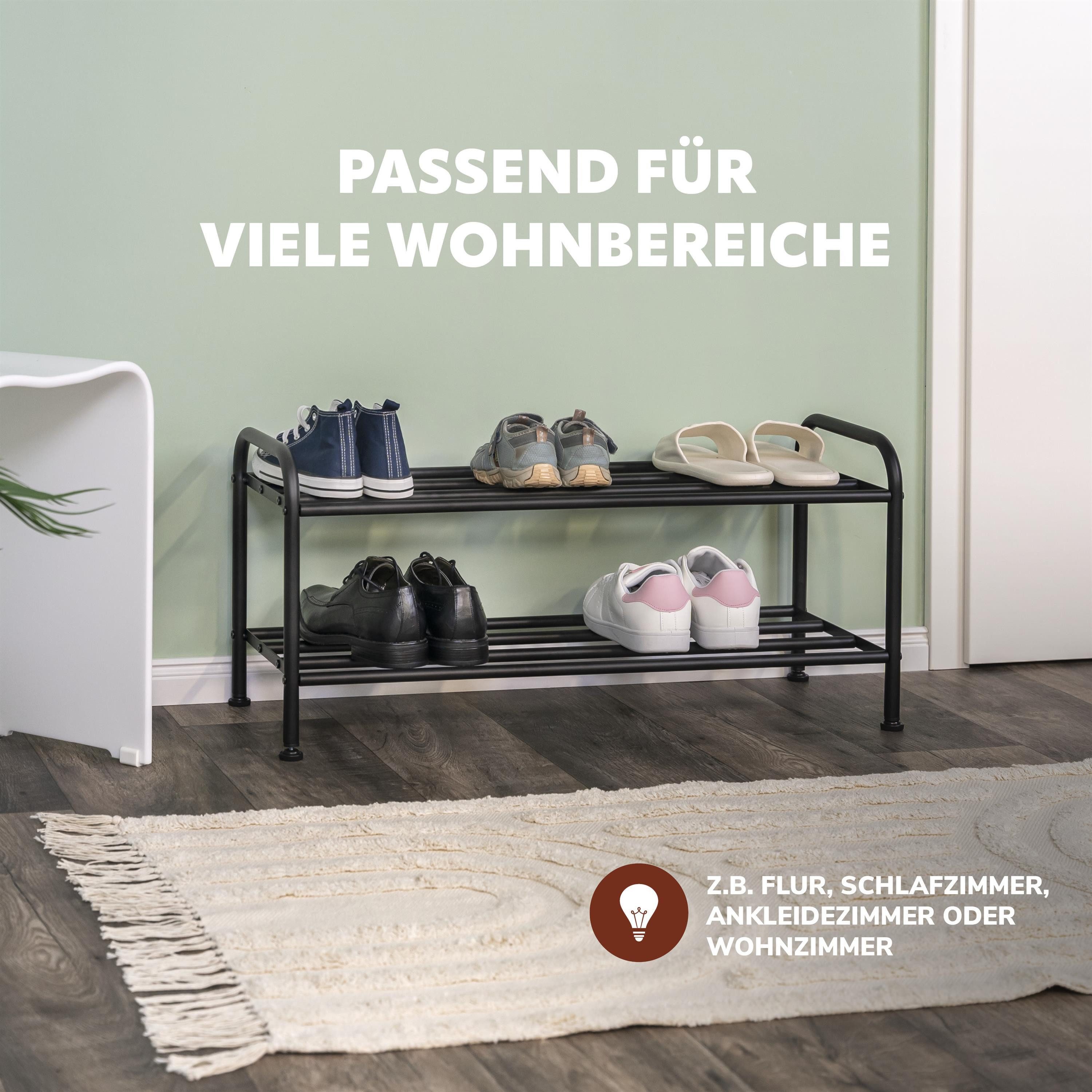 eluno Schuhregal für ca. 8 Paar Schuhe, 2 Ablagen, schwarz, 1-tlg., höhenverstellbare Füße – Bild 4 von 5
