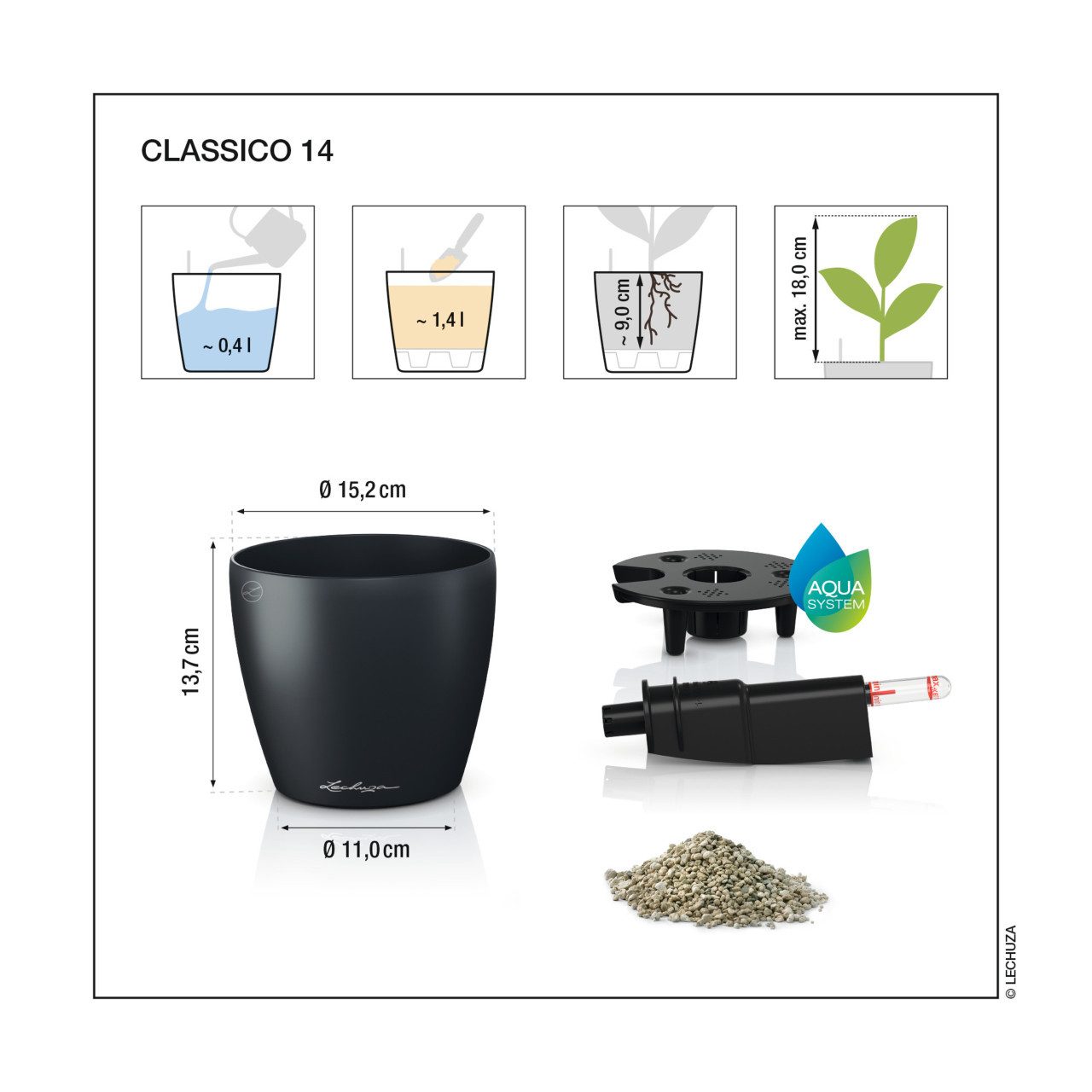 Lechuza® Übertopf Lechuza Pflanzgefäß-Set Classico Color 14