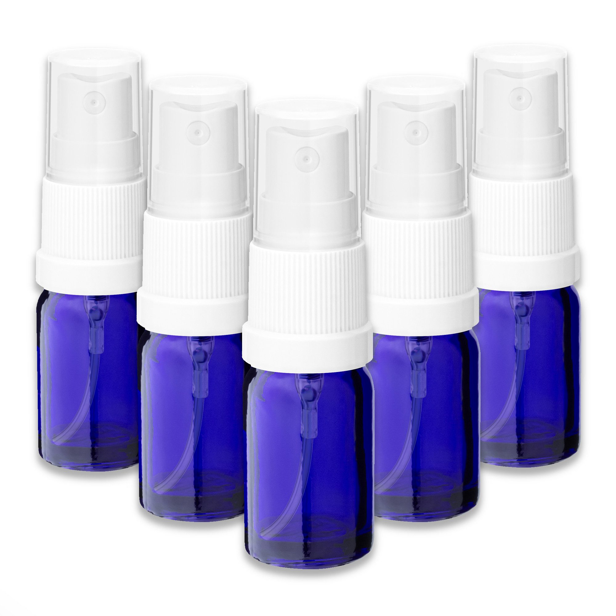 CK Verpackung GmbH Zerstäuberflasche 5x Blaue Glasflasche 5 ml mit weißem Zerstäuber Sprükopf kleine Probe
