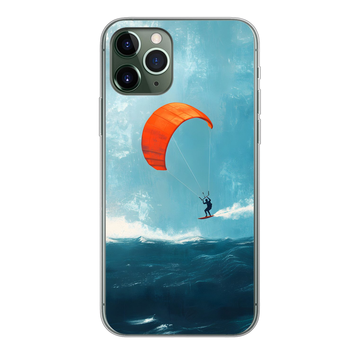 MuchoWow Handyhülle für Apple iPhone 11 Pro Kitesurfer - Orange - Meer - Himmel, Smartphone-Bumper, Print, Handy Schutzhülle Dünn