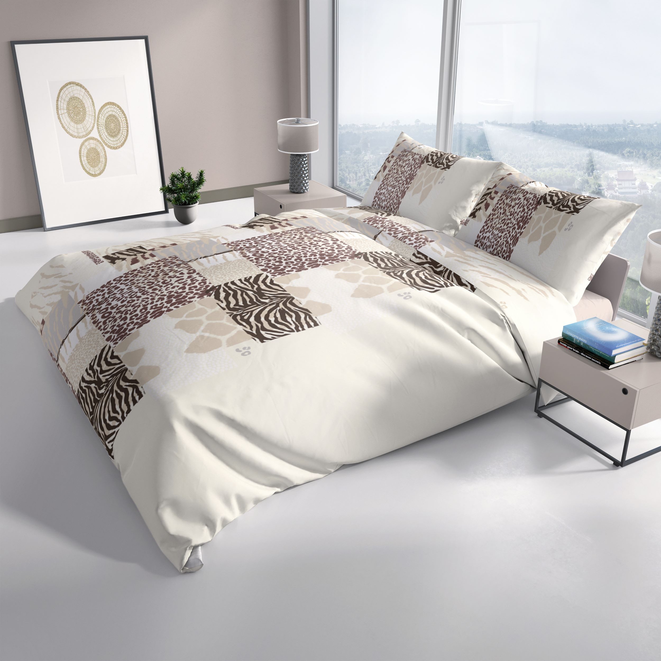 Leonado Vicenti Bettwäsche 135x200 cm flauschig warm, Fleece, 2 teilig, Tierdruck im Patchwork Stil Leopard & Zebra – Bild 5 von 5