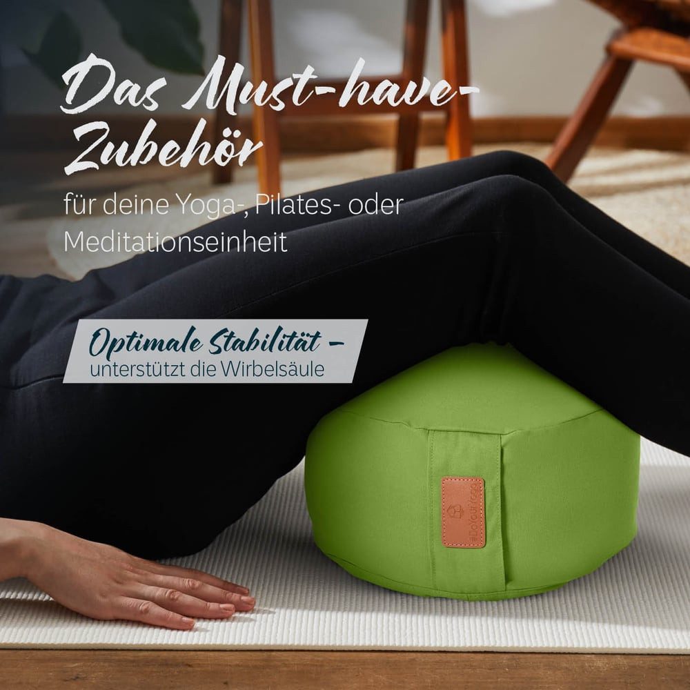 #DoYourYoga Yoga Bolster Vishnu rund - gefüllt mit Bio-Dinkelspelz, Entspannungskissen Yoga Meditation Fitness Therapie 30x30x15 cm
