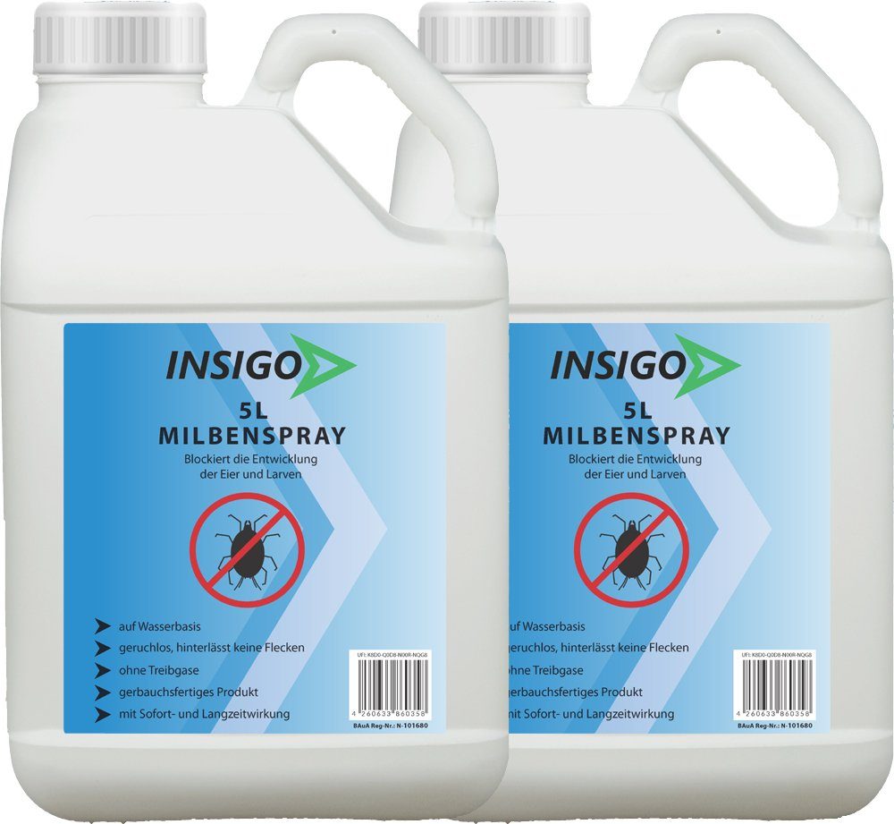 INSIGO Insektenspray Anti Milben-Spray Milben-Mittel Ungezieferspray, 10 l, auf Wasserbasis, geruchsarm, brennt / ätzt nicht, mit Langzeitwirkung