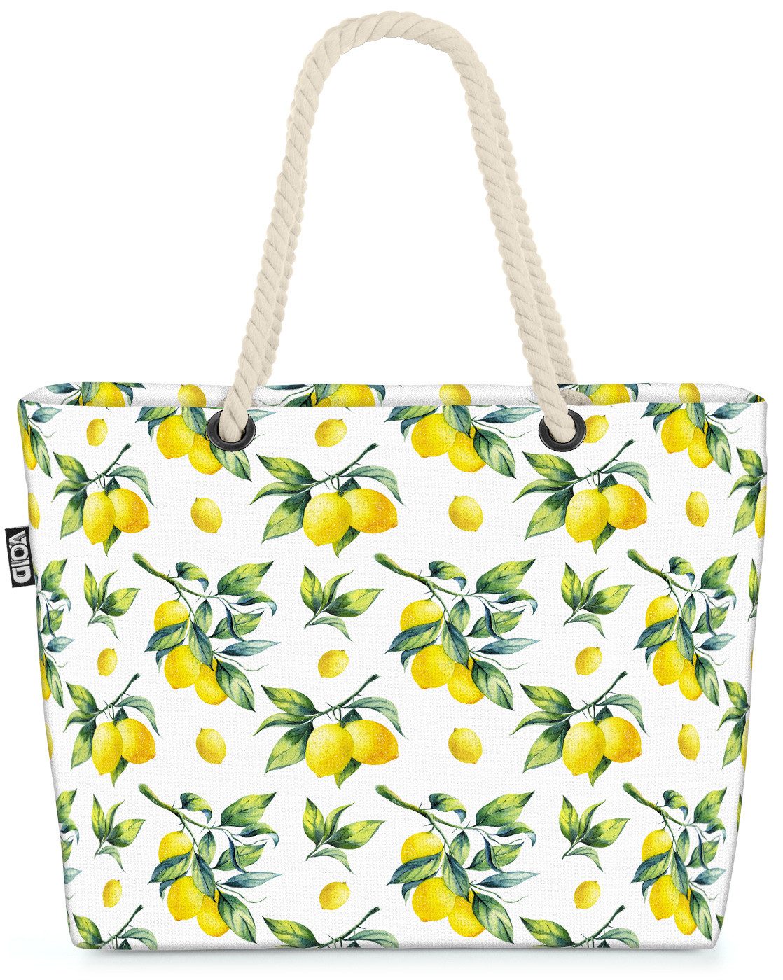 VOID Strandtasche (1-tlg), Sommer Zitronen Beach Bag Zitrone Küche Muster Obst Essen Kochen Pfla