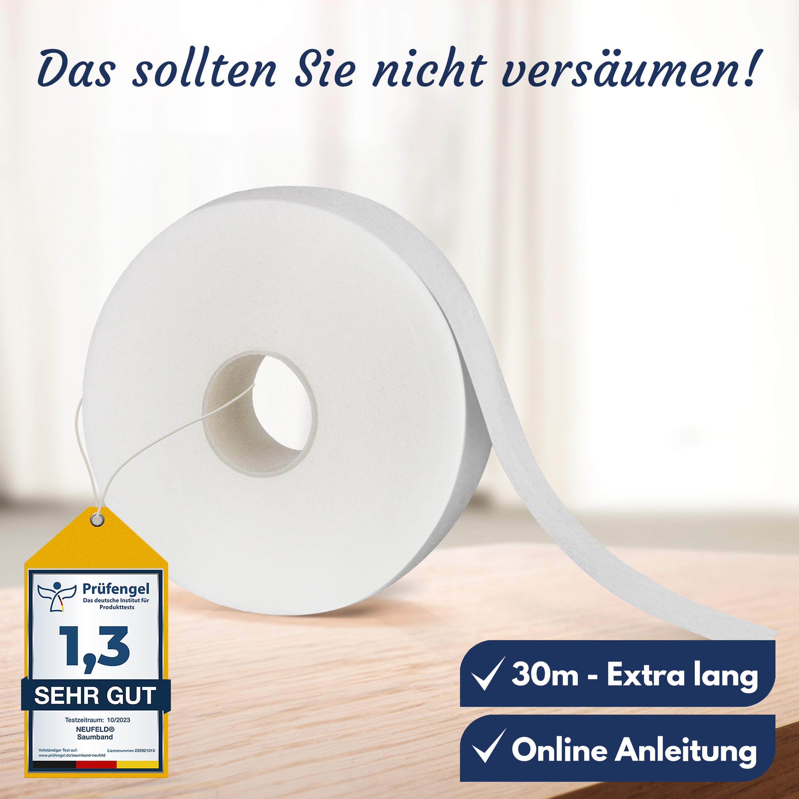 NEUFELD Versteifungsband Saumband zum Aufbügeln I Bügelband I Kürzen ohne Nähen, Gardinen, Textilien, Vorhänge, Stoffe, Kürzen ohne Nähen Waschfester Halt Keine Klebereste Zum Aufbügeln
