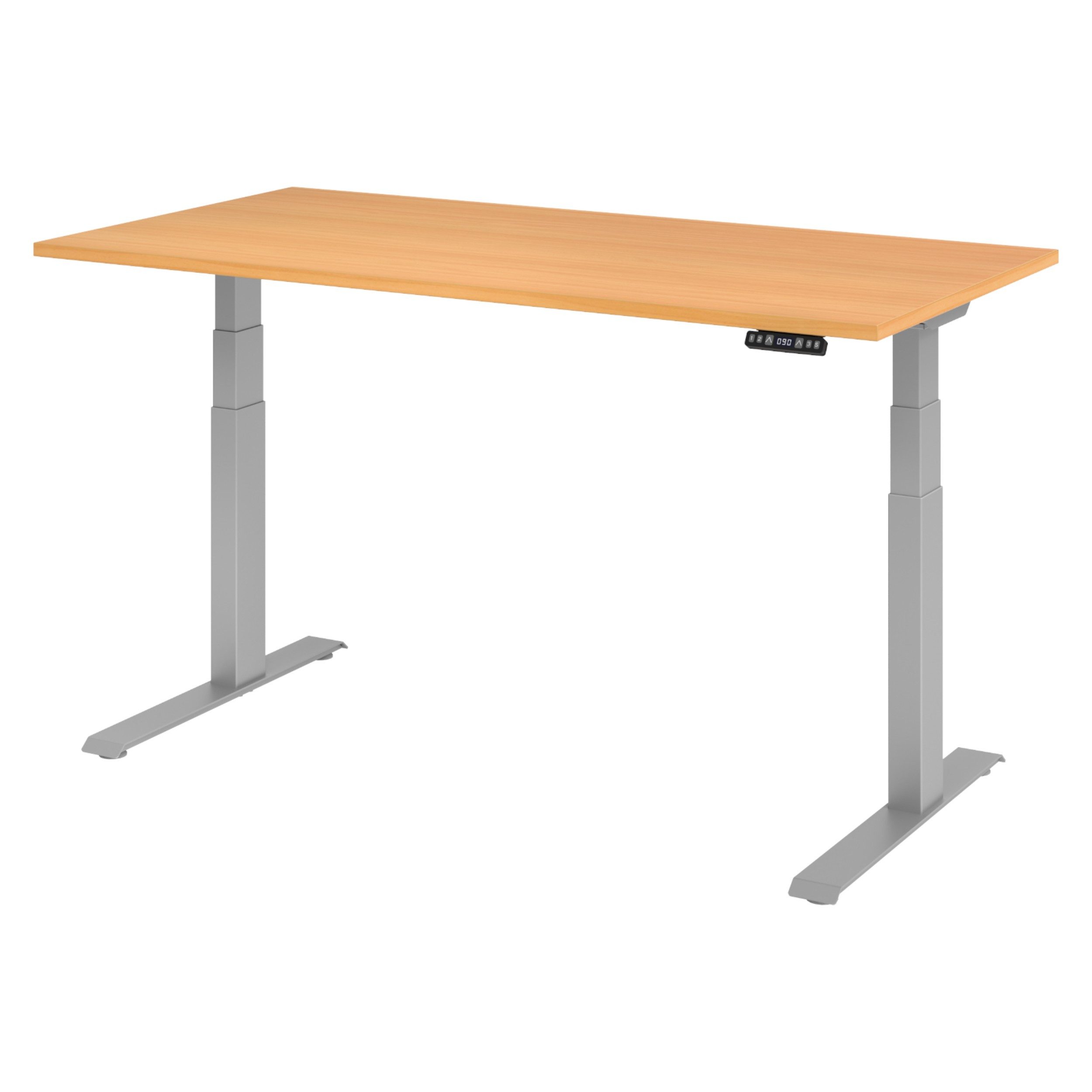 bümö Schreibtisch elektrisch XDKB elektrisch höhenverstellbar, Rechteck: 160 x 80 cm - Dekor: Buche - Gestell: Silber
