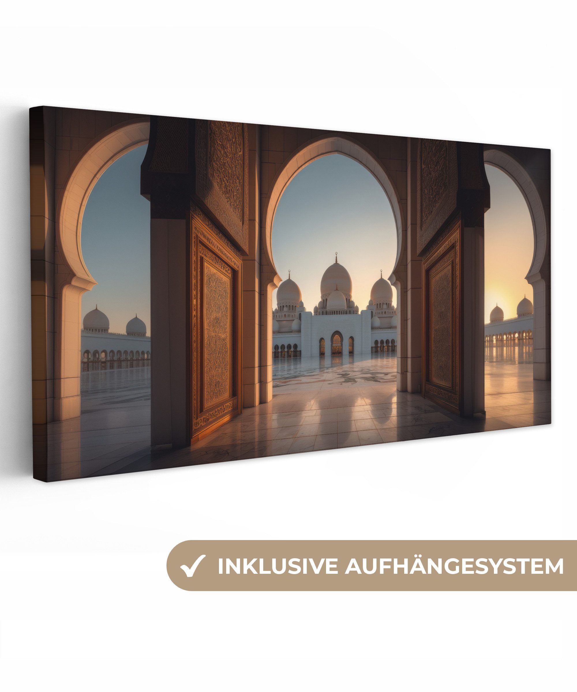 OneMillionCanvasses® Leinwandbild Panorama Sonnenaufgang - Weiße Kuppeln - günstig online kaufen