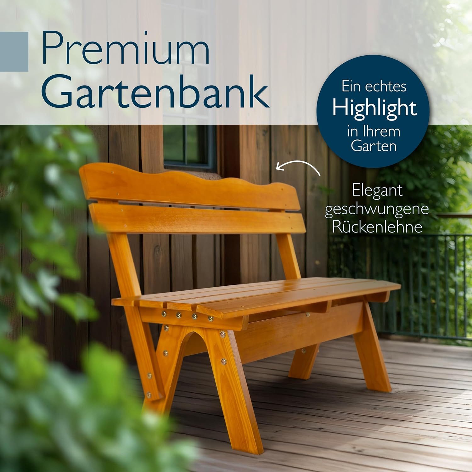 Beautissu Gartenbank Gartenbank Wetterfest Holz 2 Sitzer 120 cm breit Tromsö, Garten Holzbank Outdoor Robustes & Lackiertes Massivholz