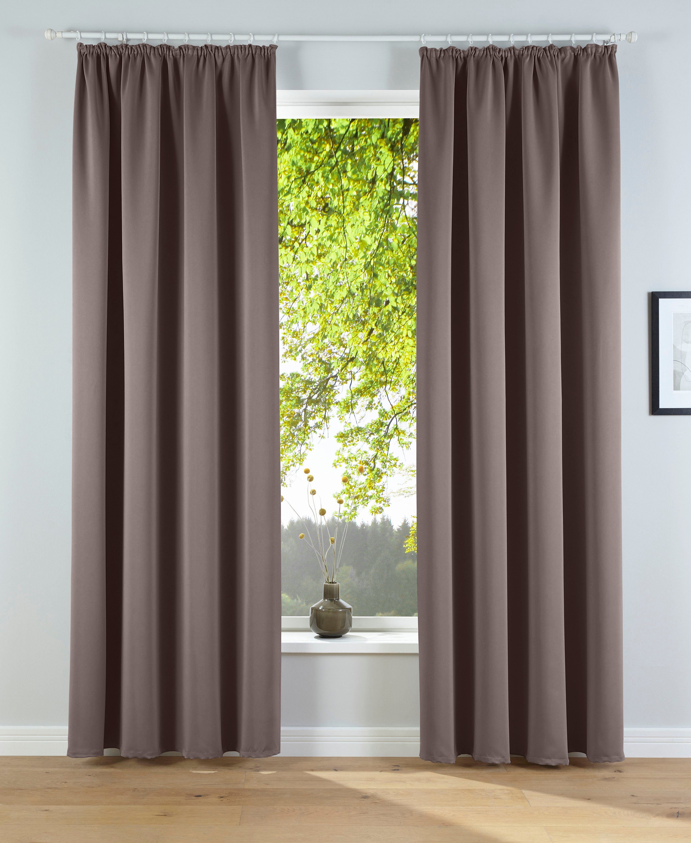 OTTO home Verdunkelungsvorhang Solana, Gardinen mit Kräuselband, Vorhänge, Wohnzimmer, modern, (2 St), Kräuselband, verdunkelnd, 2er-Set Verdunklungsvorhang mit Thermofunktion, Bestseller, einfarbig
