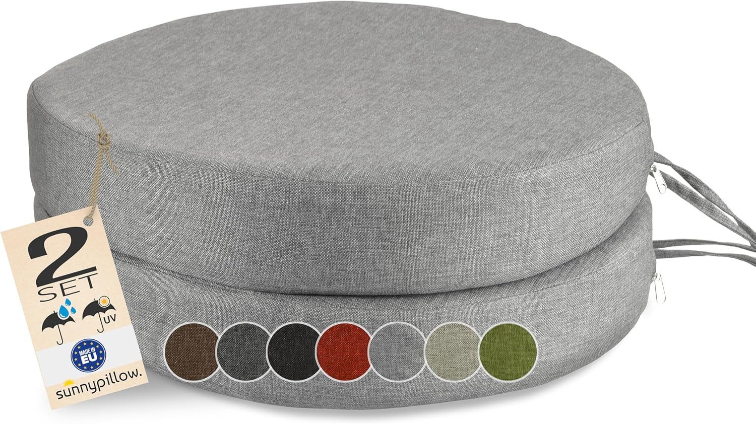 sunnypillow Stuhlkissen 2er Set Stuhlkissen Rund Ø 40 cm mit Bändern "HAVANA"