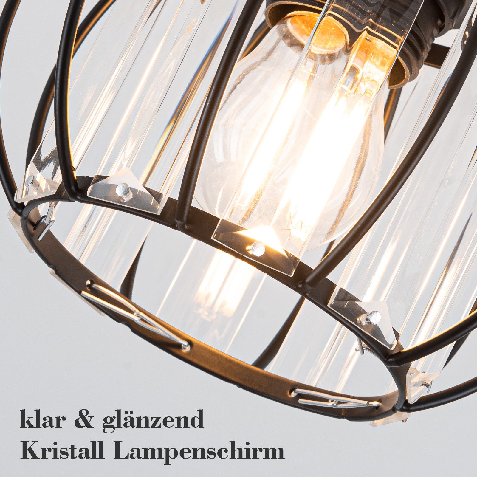 Nettlife Deckenleuchte retro Schwarz Kristall E27 1 Flammig Küchenlampe Metall, LED wechselbar, Innen Deckenbeleuchtung für Korridor Balkon flur küchen – Bild 4 von 5