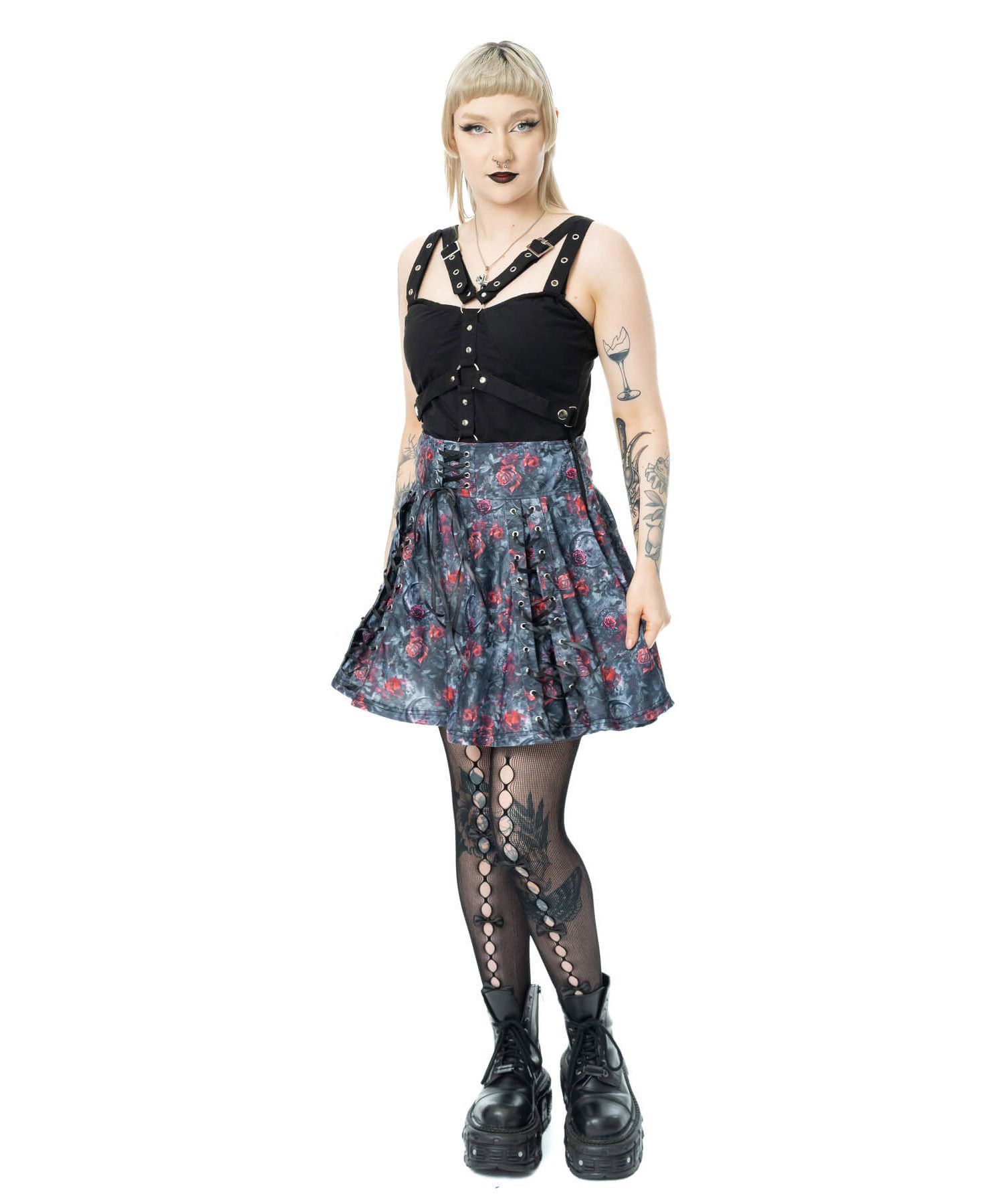 Vixxsin A-Linien-Rock Thorne Gothic Goth Punk Rosen Schnürung