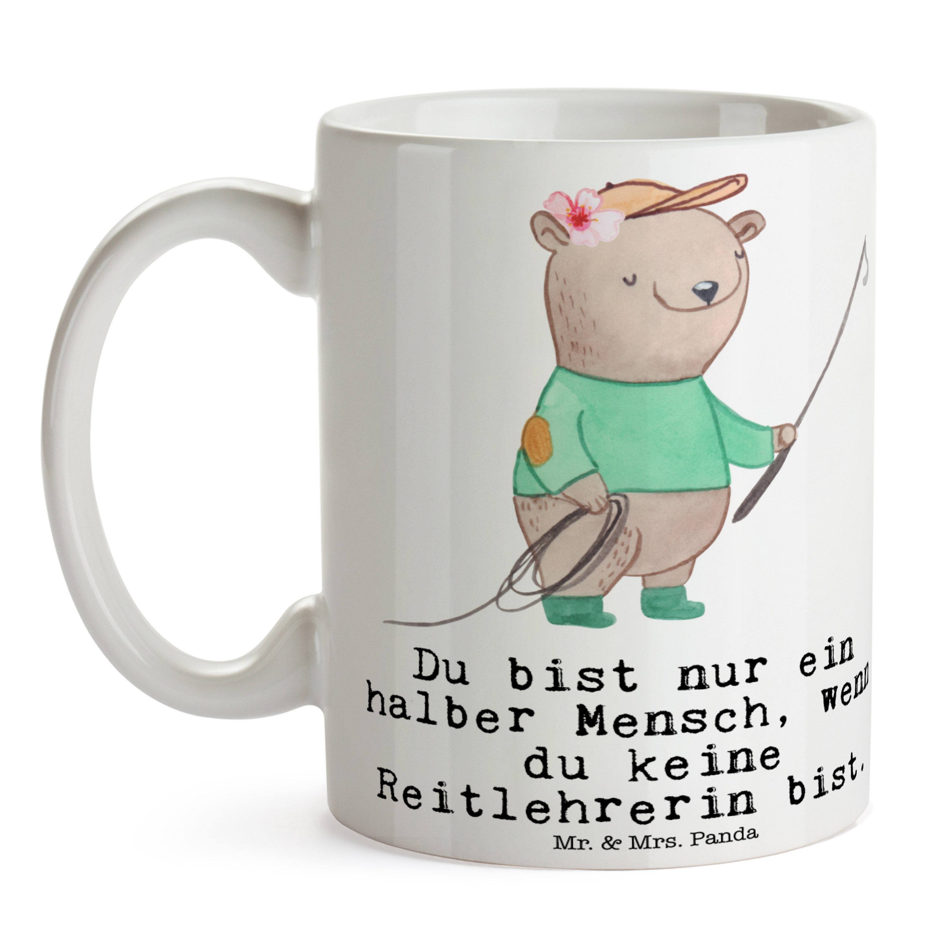 Mr. & Mrs. Panda Tasse Tasse Keramik Kaffeetasse, Weiß Reitlehrerin - Sp, Geschenk, Herz - Tasse, mit