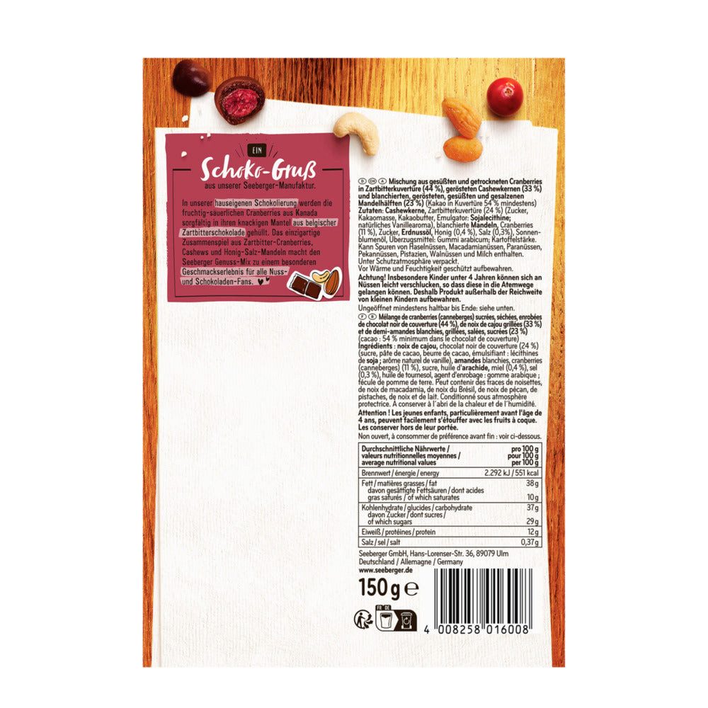 Seeberger Snacks Nüsse Seeberger Genuss-Mix Multipack – 6 × 150 g mit Zartbitter-Cranberries