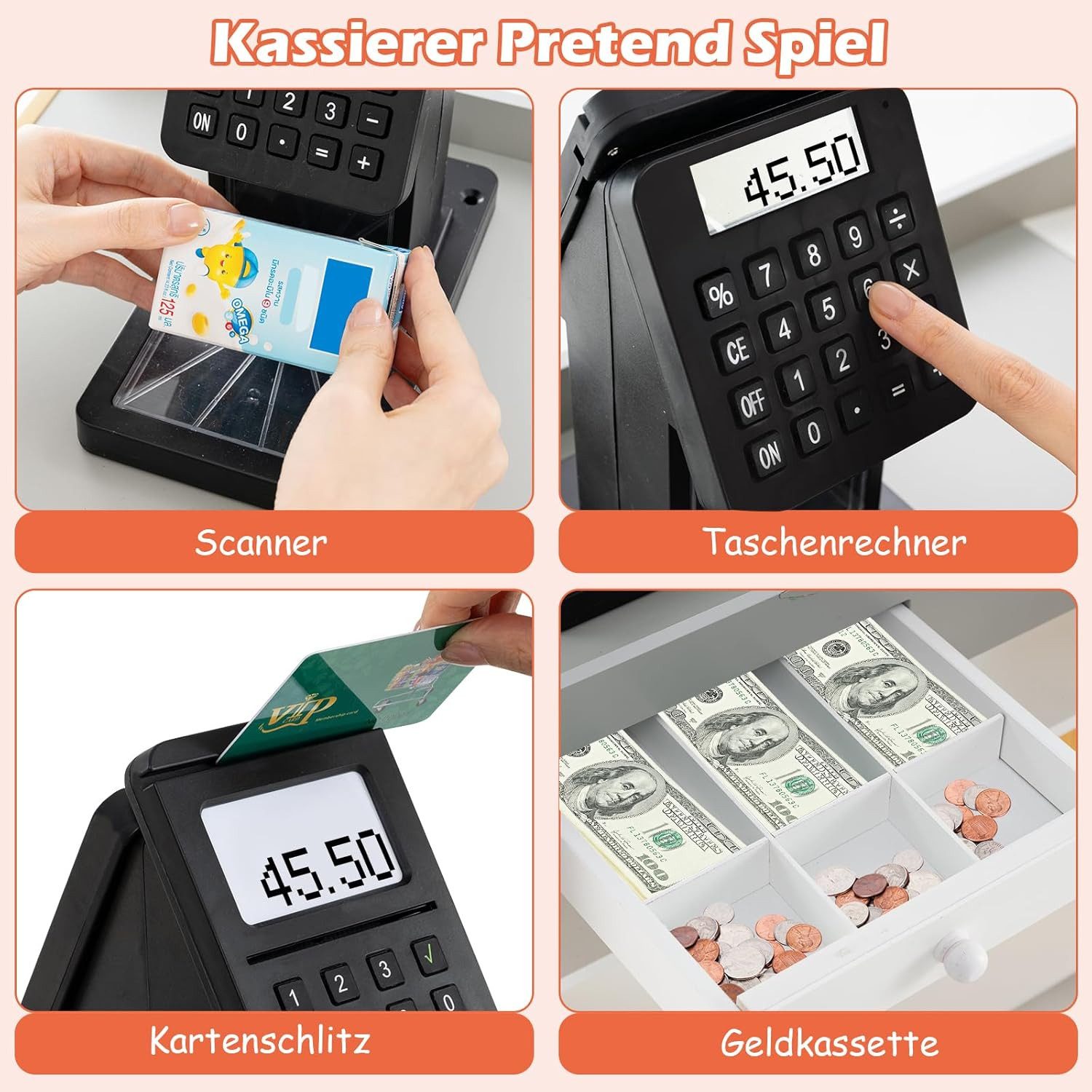 KOMFOTTEU Kaufladen mit Einkaufswagen, mit Tafel & Registrierkasse