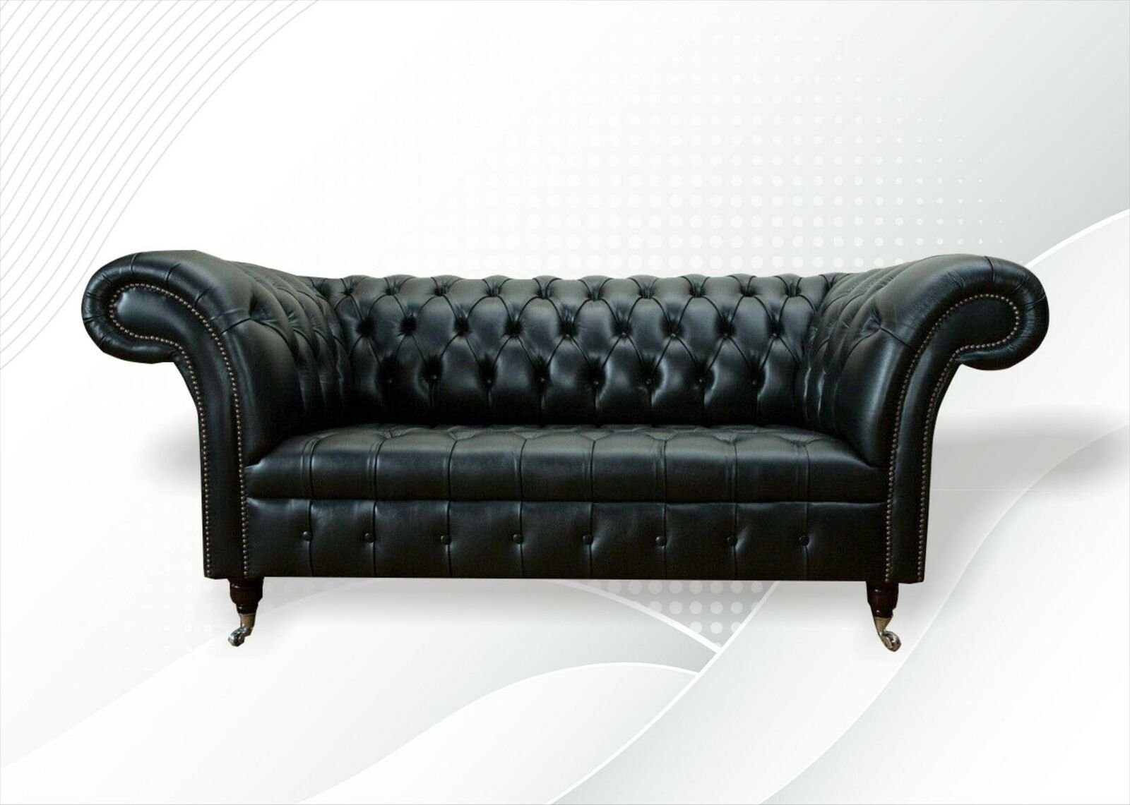 JVmoebel Sofa, Wohnzimmer Möbel Zweisitzer Sofa Couch Polster Schwarz Chesterfield
