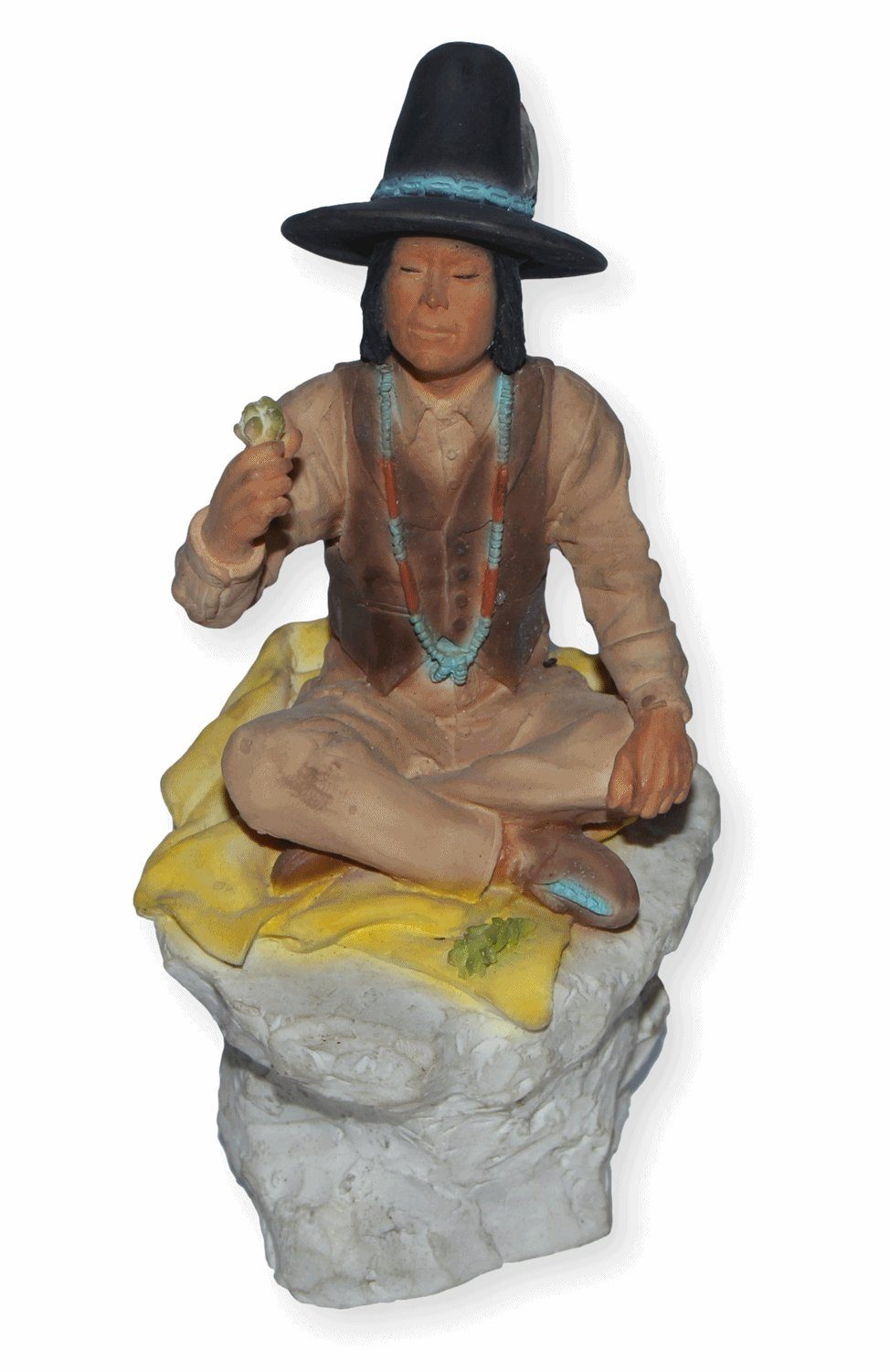 Dekofigur Häuptling Wovoka H 15 cm auf Felsen Dekofigur Native American Castagna