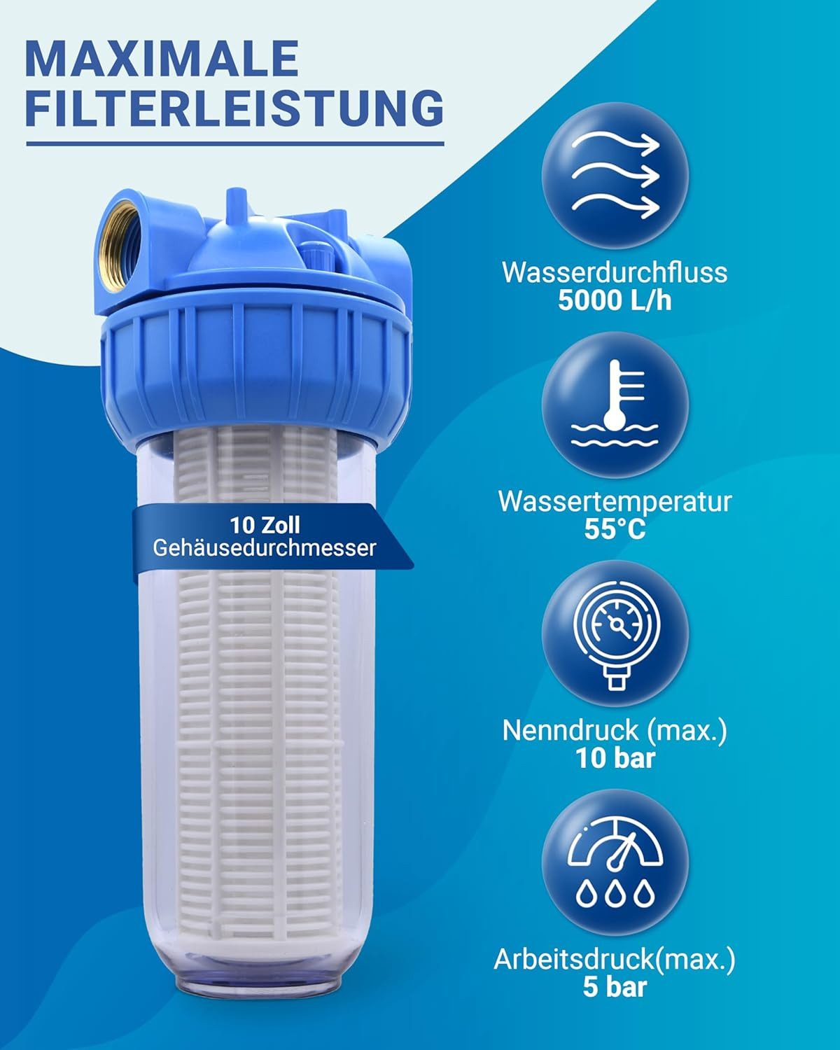 Prieser Vorfilter - 10 Bar Druck – 5000 l/h – Universell mit Entlüftungsvorrichtung