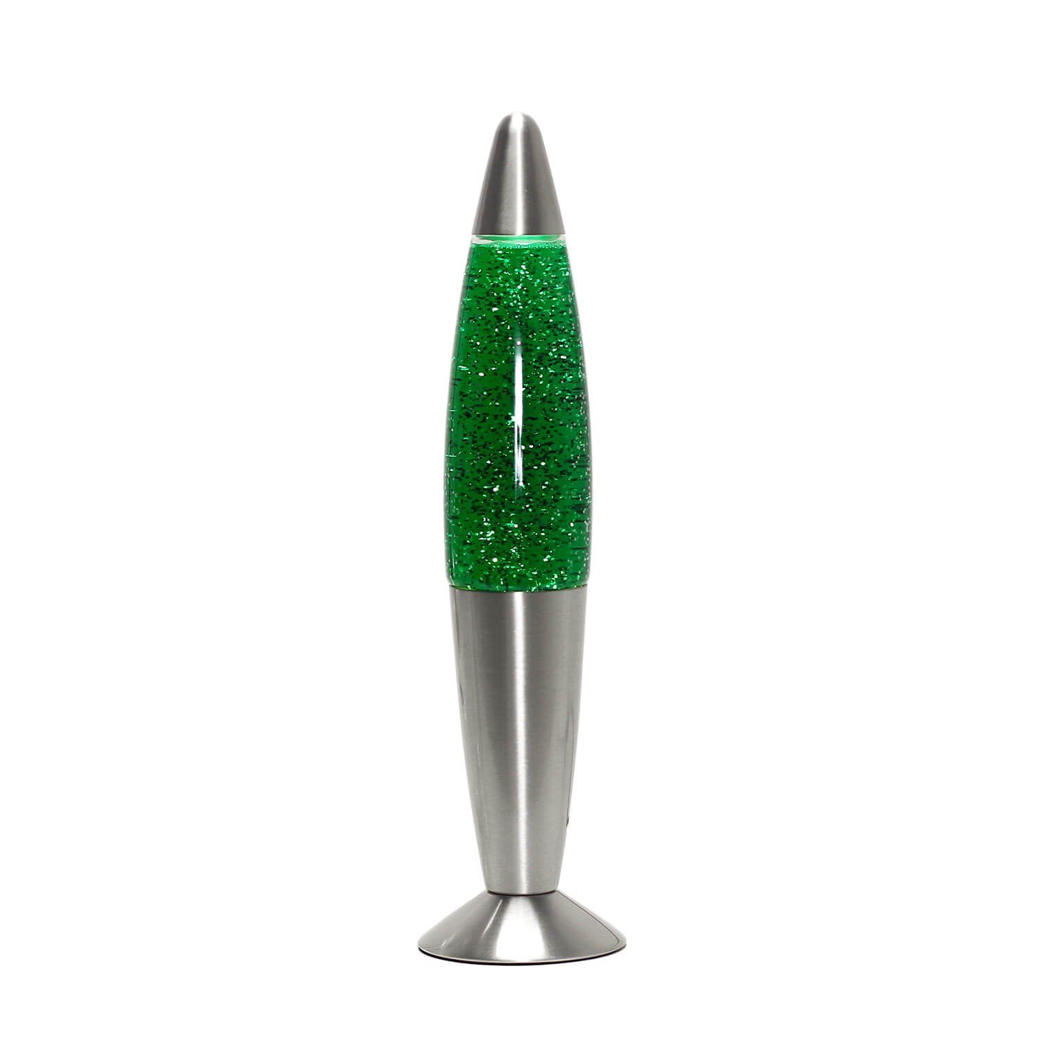 Licht-Erlebnisse Lavalampe TIMMY, Tischlampe Silber Grün Glitter atmosphärisch dekorative
